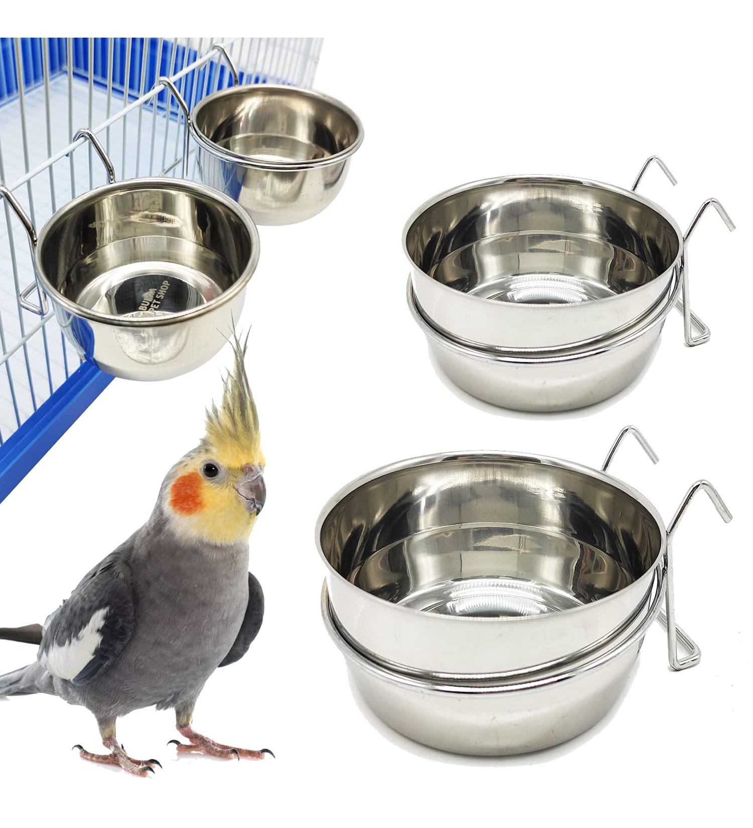 Buy Stainless Steel Bird Cage Feeding Bowl with Hook - 4 Sizes for Birds & Small Dogs - BPS-11129 - Buy Online on GoSupps.com