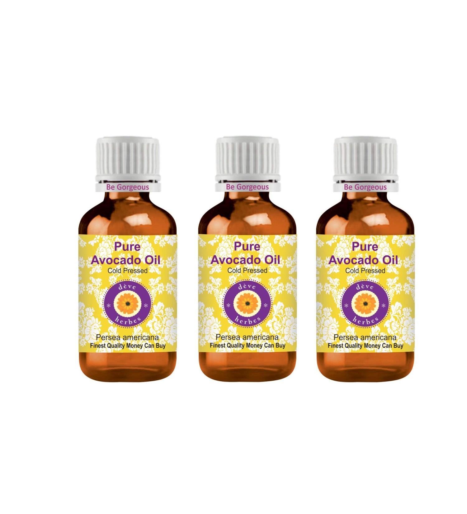 DEve Herbes Pure Avocado Oil - Natural Cold Pressed (Pack of 3 x 100ml) - Therapeutic Quality for Skin & Hair - Buy Online on GoSupps.com