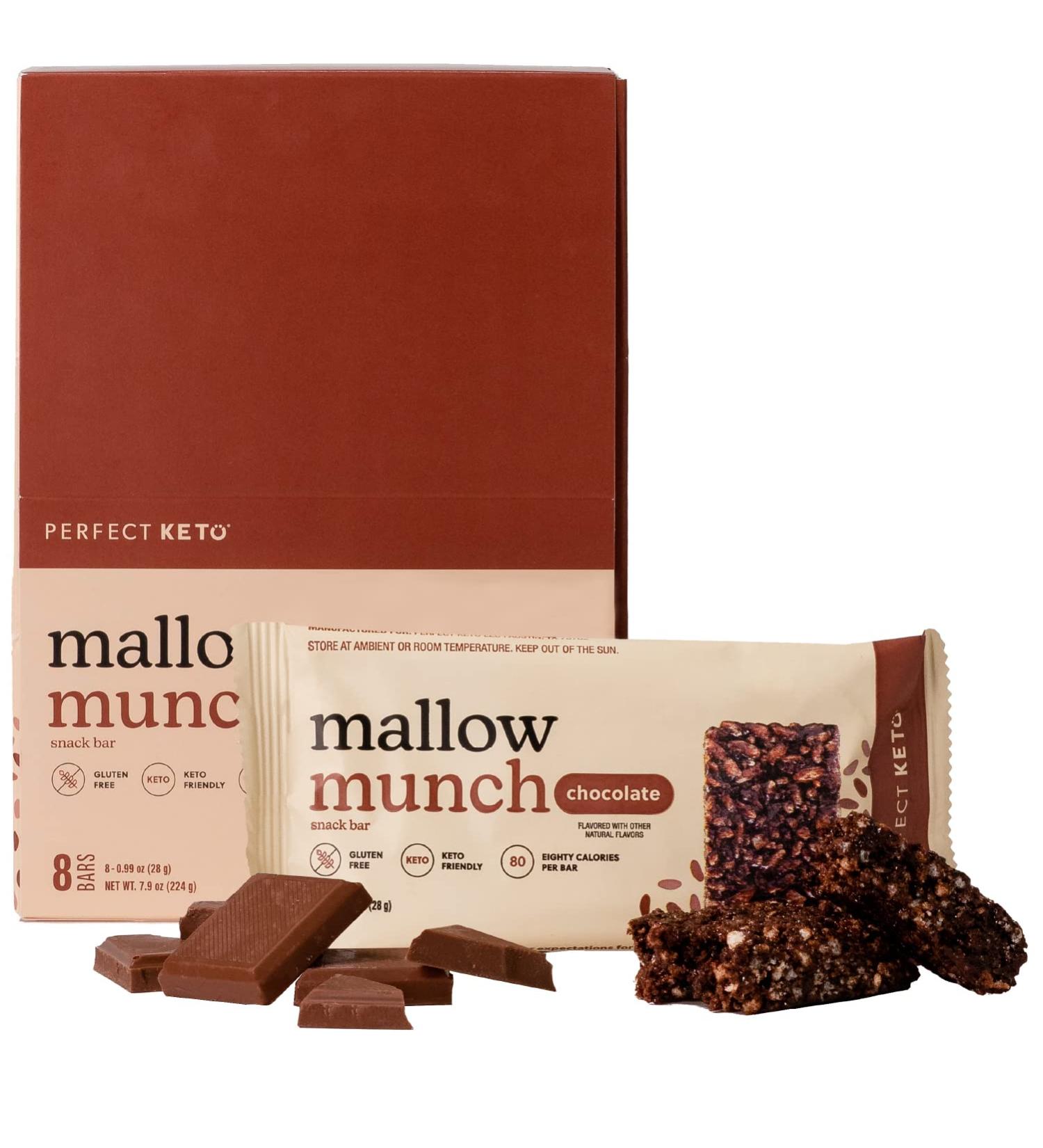 Perfect Keto Mallow Munch Bars | Gluten-Free & Sugar-Free Keto Breakfast Cereal | Chewy Treat for Ketosis | 8 Pack (Chocolate) - Buy Online on GoSupps.com