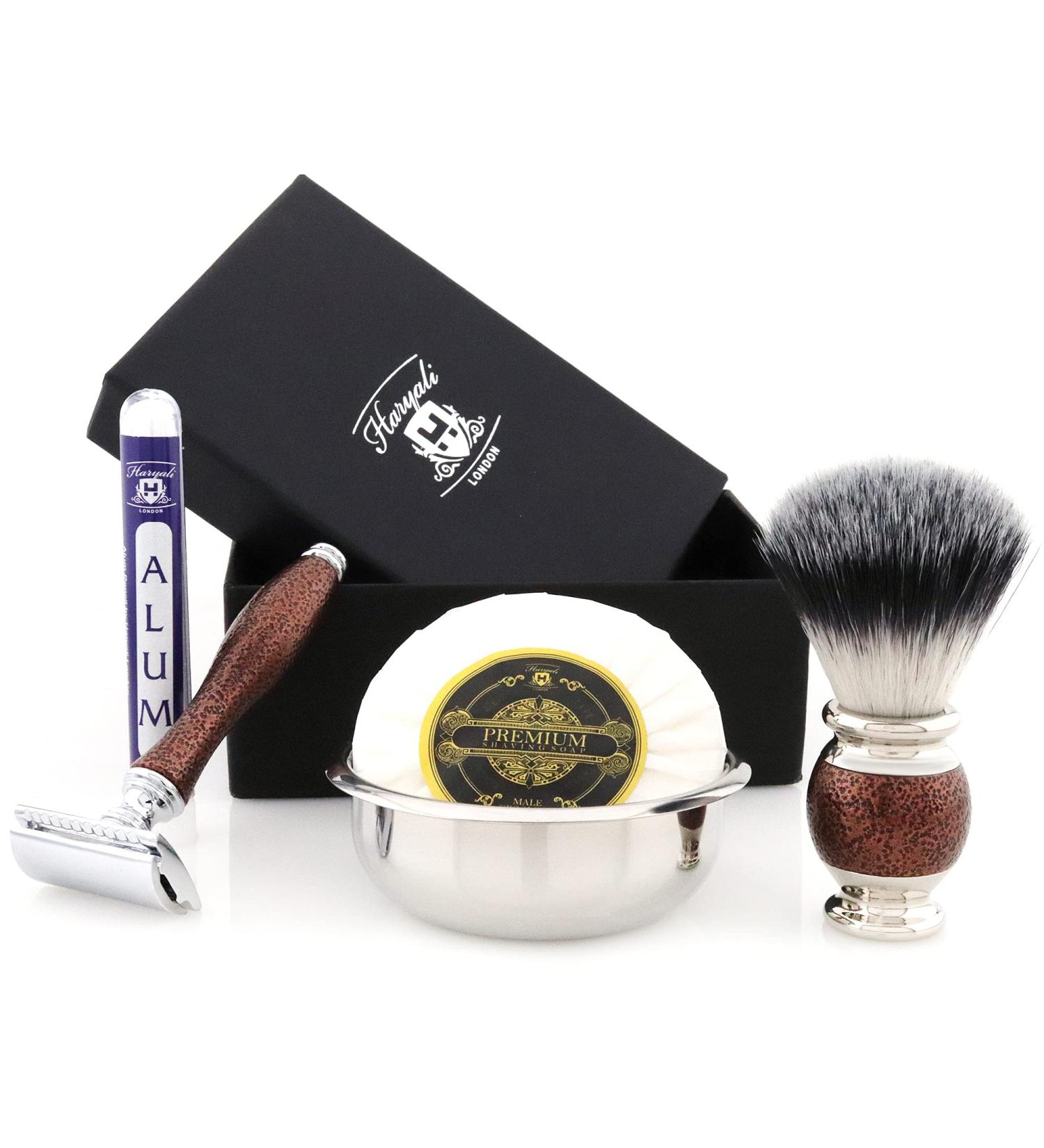 Old School Men's Shaving Set | Synthetic Brush DE Safety Razor Engraved Bowl & Soap | Perfect Gift for Him - Buy Online on GoSupps.com