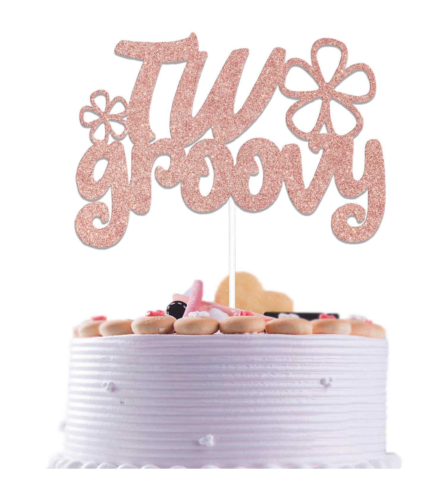 Two Groovy Cake Topper Boho 2nd Cake Topper Two Groovy Party Cake Decorations Two Groovy Birthday Decor Hippie 60s 70s Party Themed Birthday Decorations Rose Gold Glitter - Buy Online on GoSupps.com