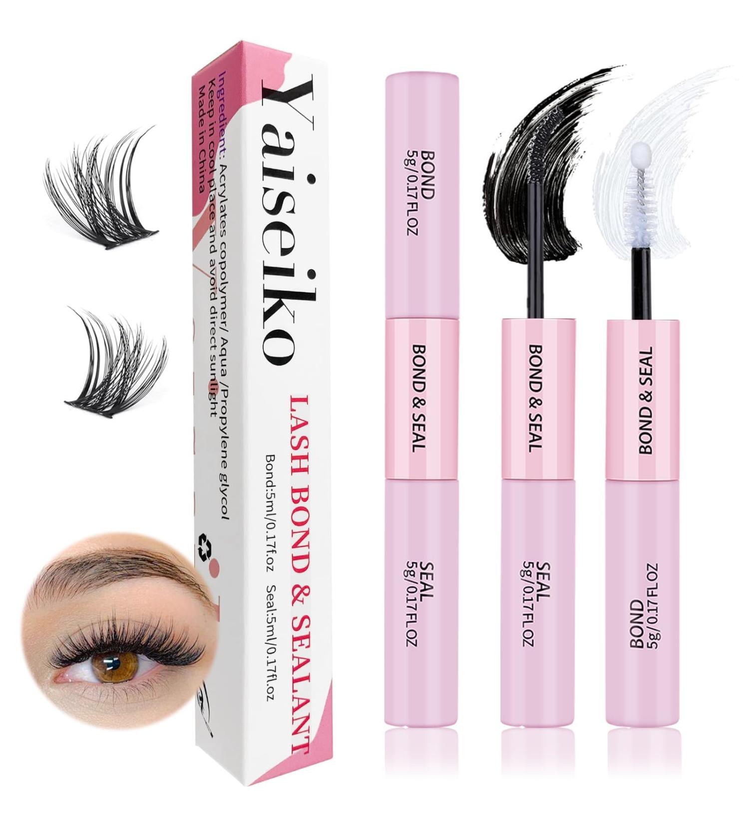 Yaiseiko Bond and Seal Lash Glue - Waterproof 2 in 1 Eyelash Glue for Strong Hold & Long Retention | 48-72 Hours DIY Lash Extensions | Pink Bottle - Buy Online on GoSupps.com