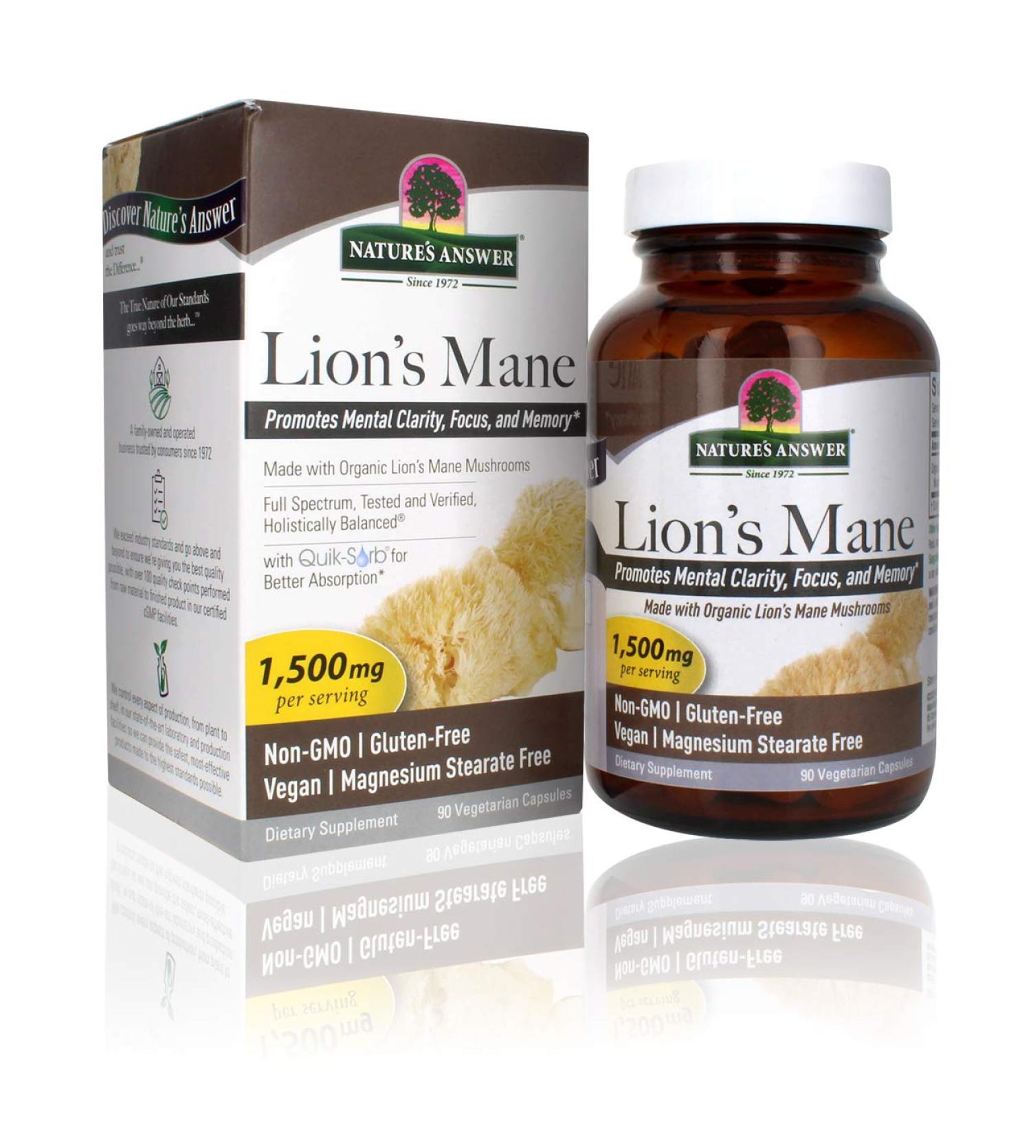 Nature's Answer Lion's Mane 1500 mg - 90 Vegetarian Capsules for Cognitive Support - Buy Online on GoSupps.com