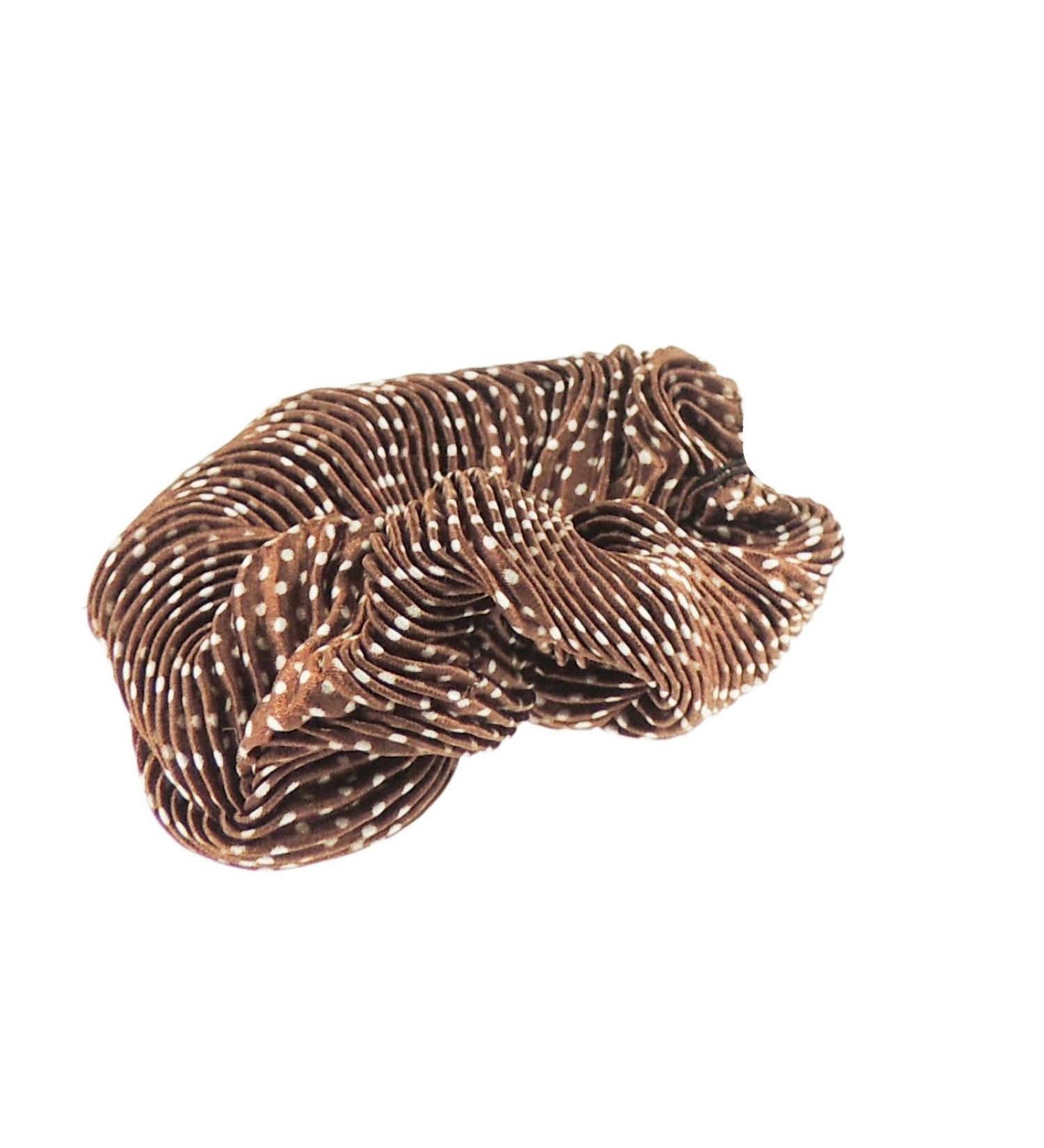 Glamour Girlz Crinkle Satin Large Spotted Hair Scrunchie Elastic Chocolate Brown