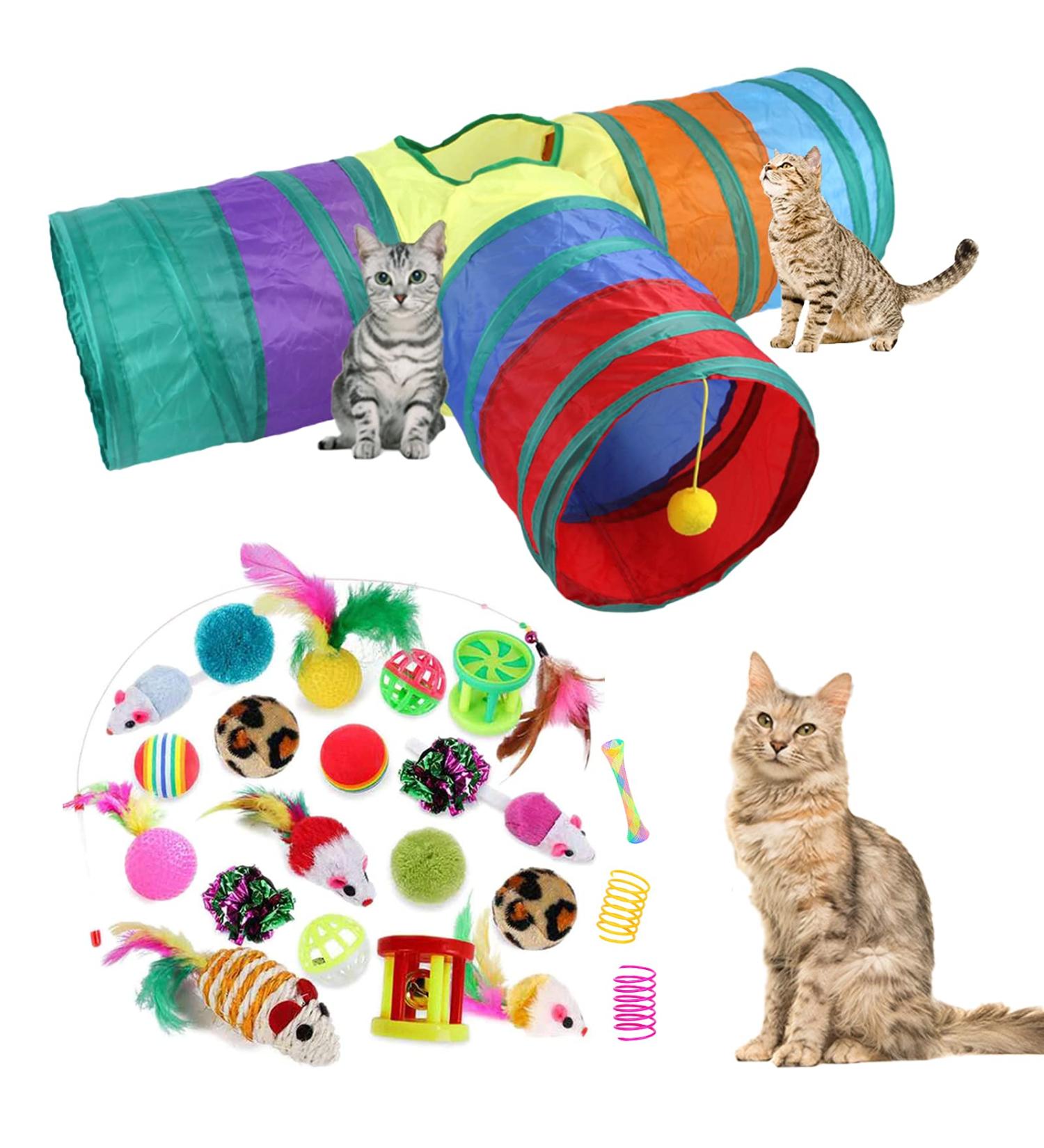 32Pcs Interactive Cat Toy Set: S-Tunnel, Feather Teaser, Fluffy Mouse, Crinkle Balls, Bell Play - Perfect for Cat, Puppy, Kitty, Kitten - Buy Online on GoSupps.com