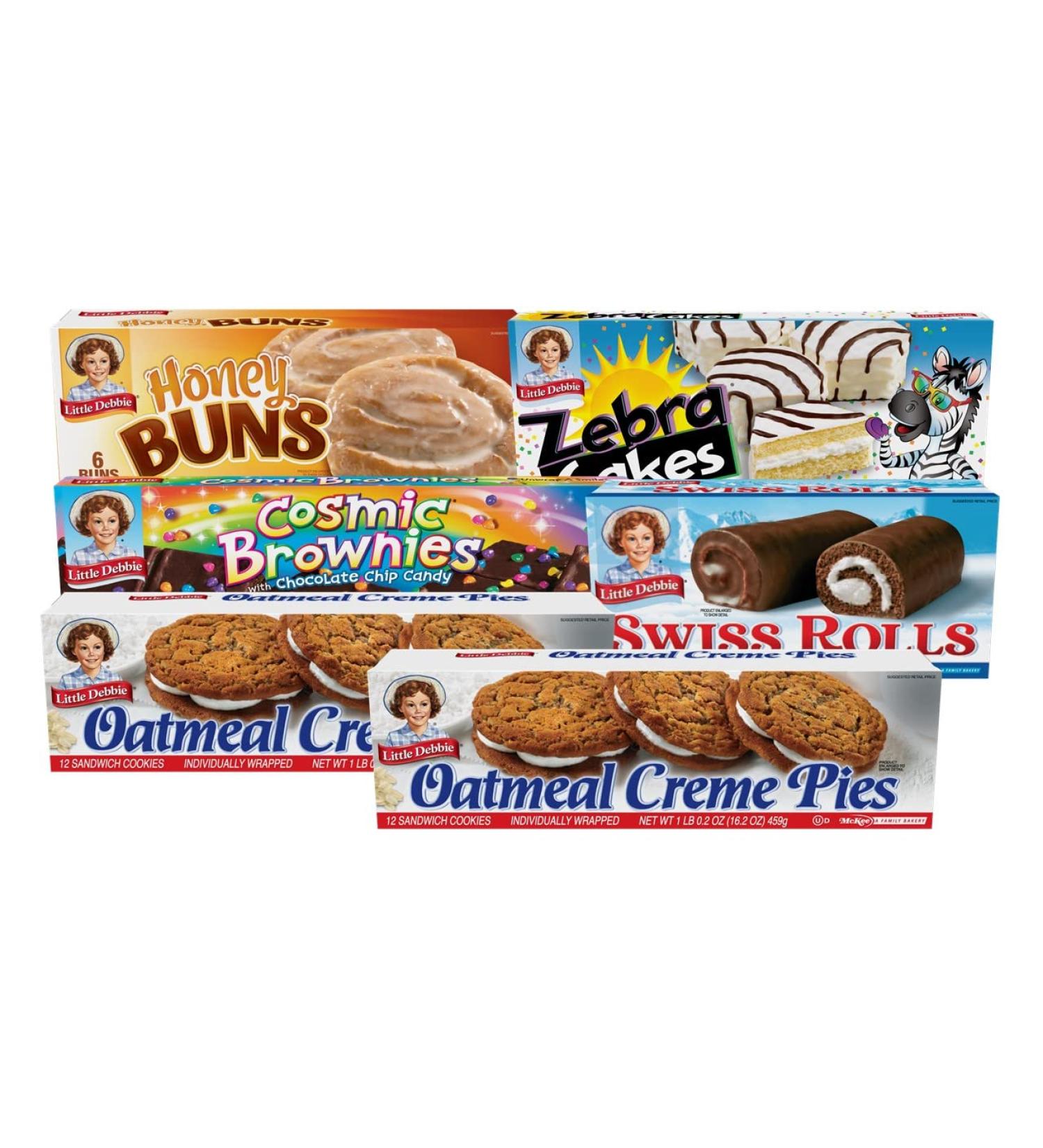 Little Debbie Variety Pack - Zebra Cakes, Cosmic Brownies, Honey Buns, Swiss Rolls, Oatmeal Creme Pies - Pack of 6 - Buy Online on GoSupps.com