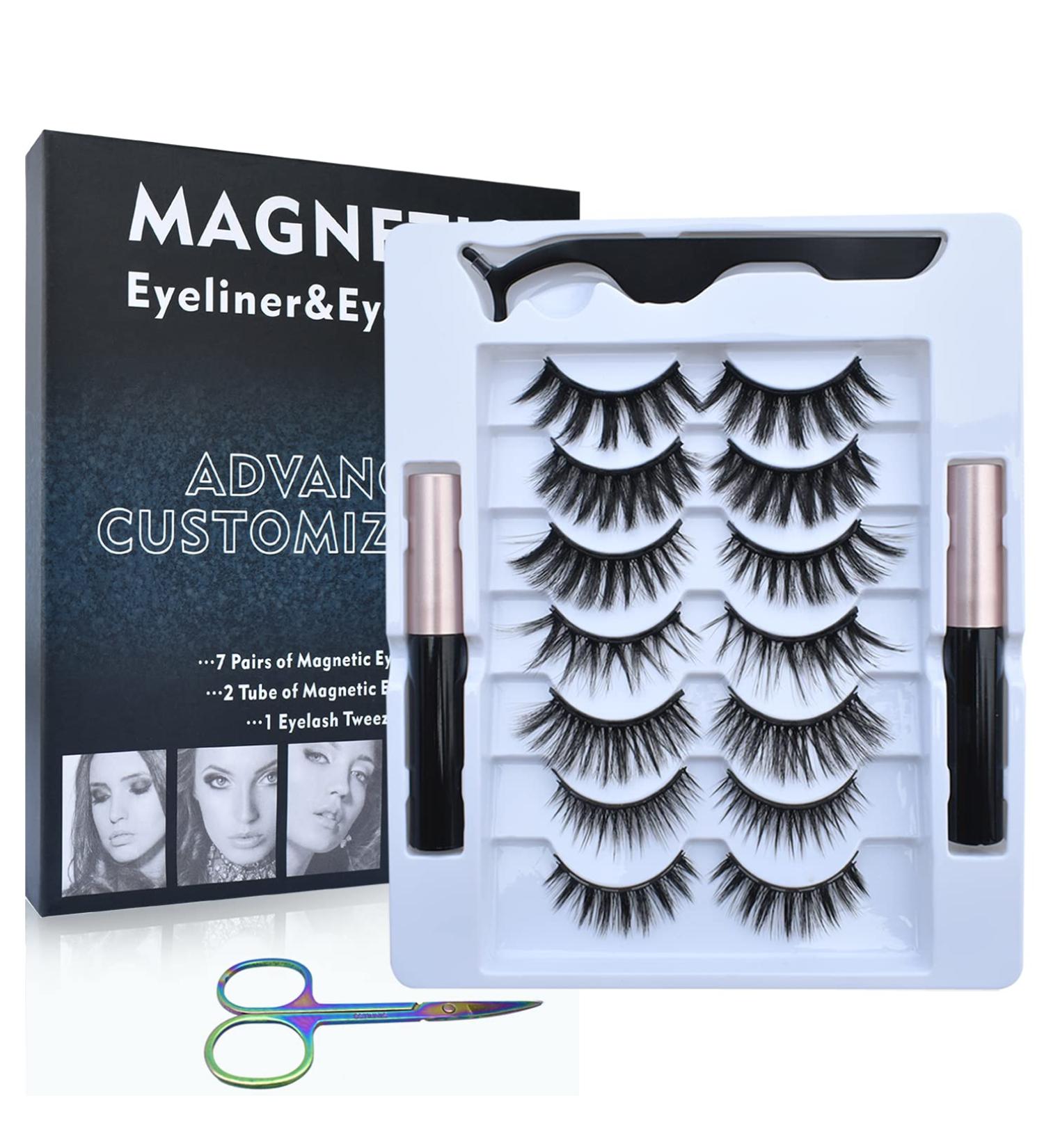 Magnetic Eyelashes with Eyeliner Kit - 7 Pairs Waterproof Reusable False Lashes Tweezer & Scissors - Natural Look No Glue - DM601 - Buy Online on GoSupps.com