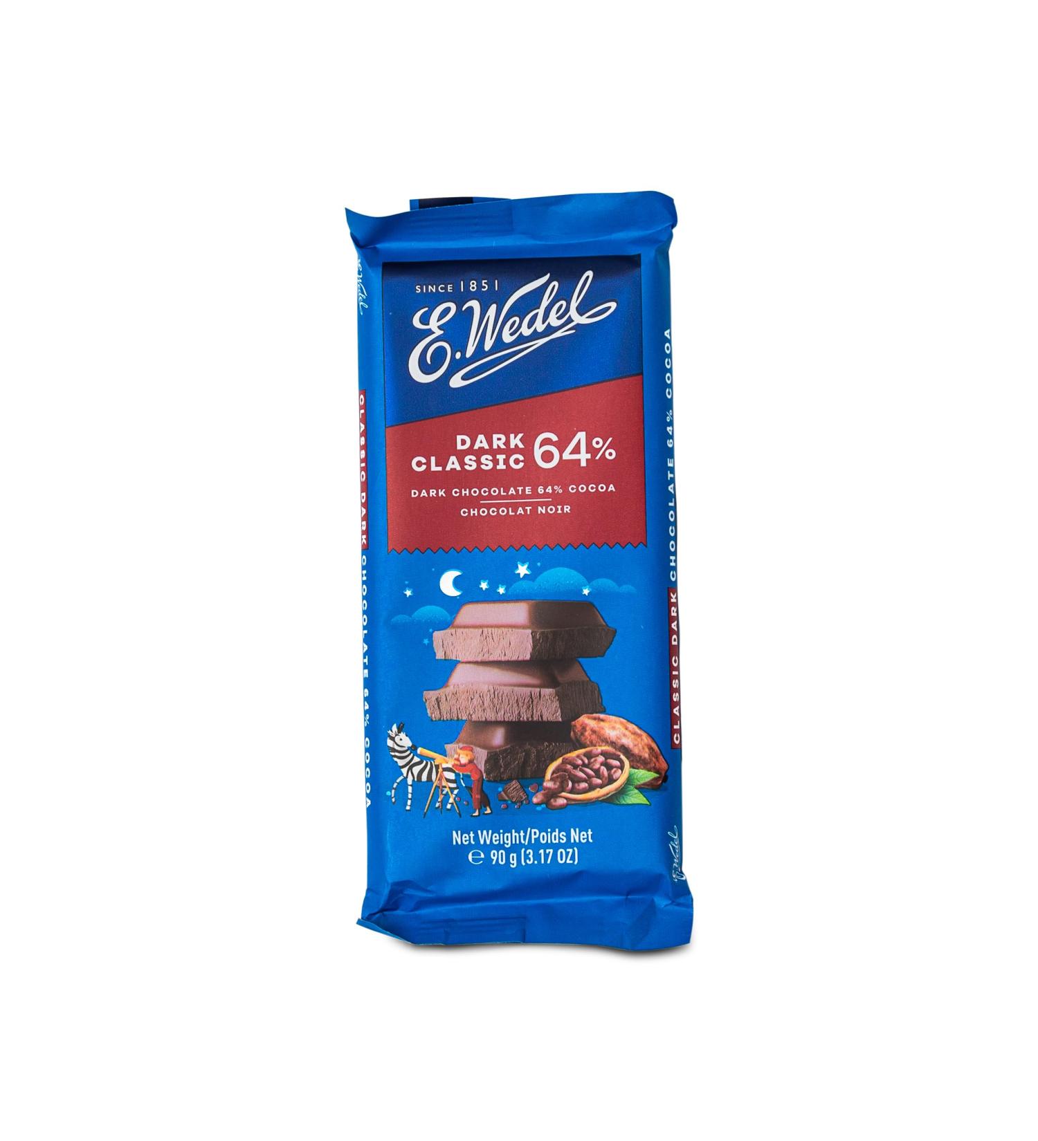 E. WEDEL Chocolate Bars and Tablets - Dark Classic Chocolate 64% (1 Pack )