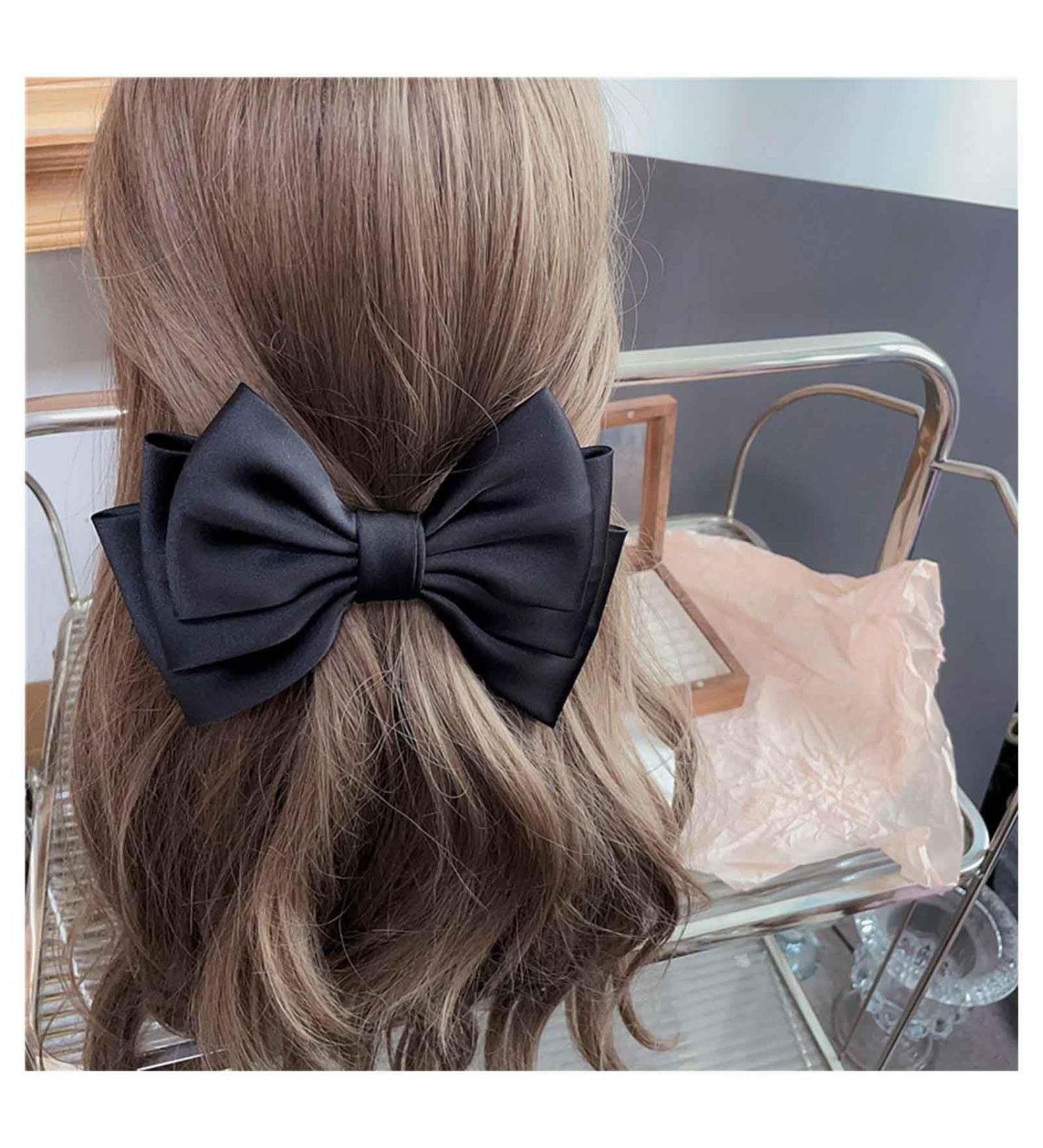 Ribbon Hair Bows Black Bow Hair Clips Satin Hair Clips Clip Large Plain Bow Hairpin French Hair Clip Hair Styling Accessories Jewellery for Women Gifts (Black) - Buy Online on GoSupps.com