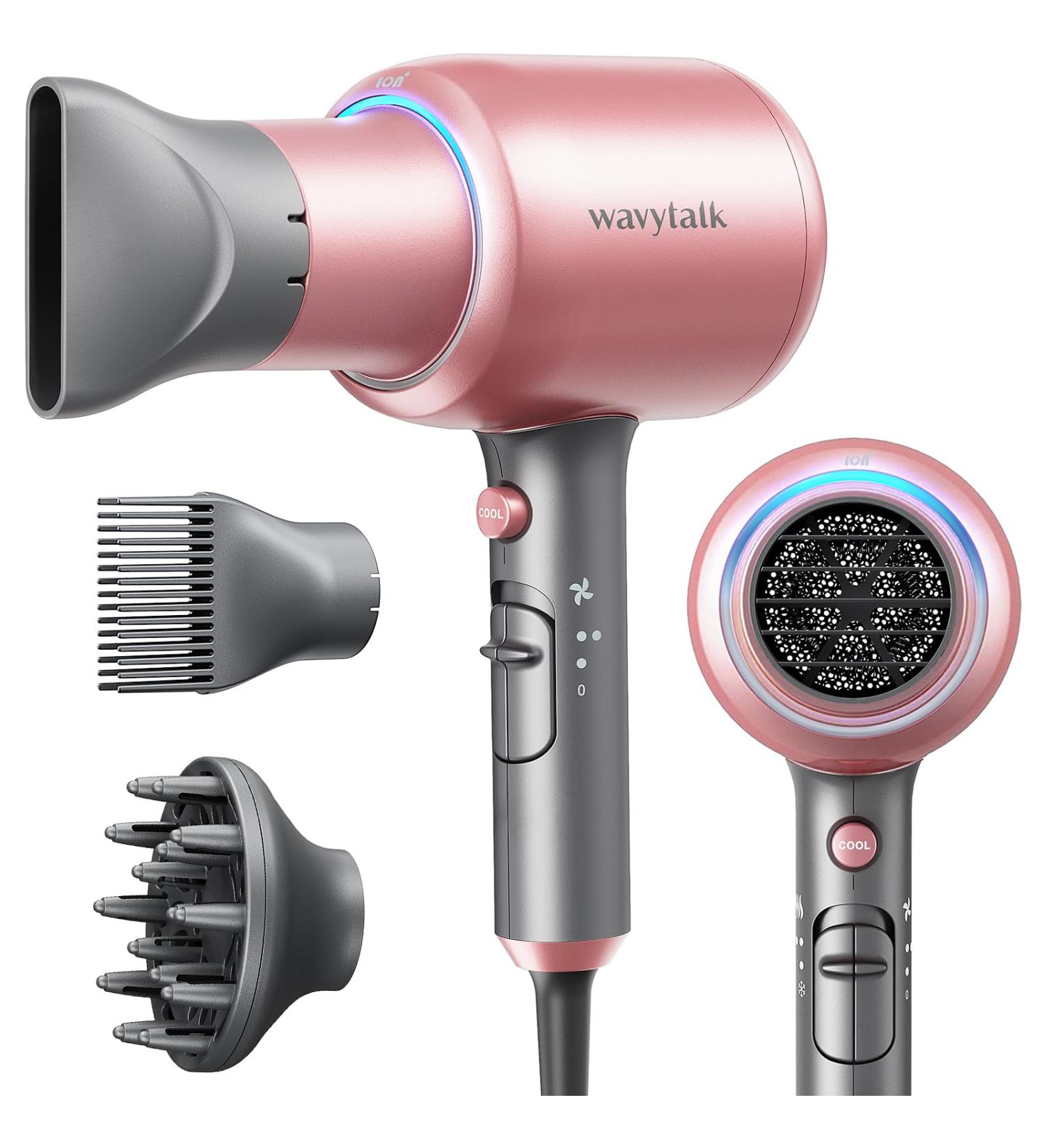 Wavytalk Ionic Hair Dryer with Diffuser and Concentrator Lightweight Quiet Blow Dryer Powerful 1875 Watt Motor for Smooth and Fast Drying Hair Rose Pink Bright Rosepink - Buy Online on GoSupps.com