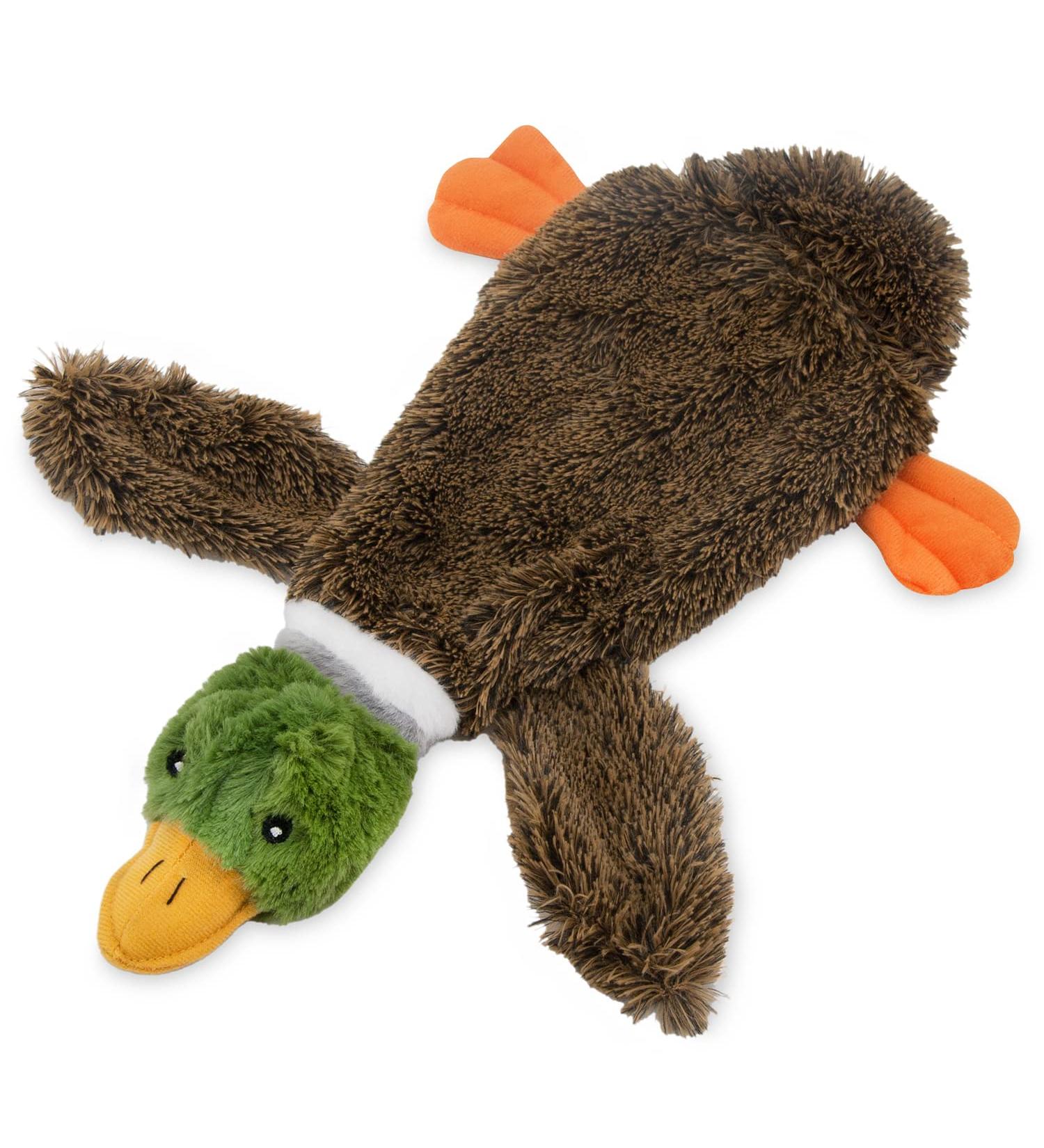 2-in-1 Stuffless Squeaky Dog Toy for Small, Medium, and Large Pets - Durable Fabric, No Stuffing, Indoor Play - Small Brown/Wild Duck - Buy Online on GoSupps.com
