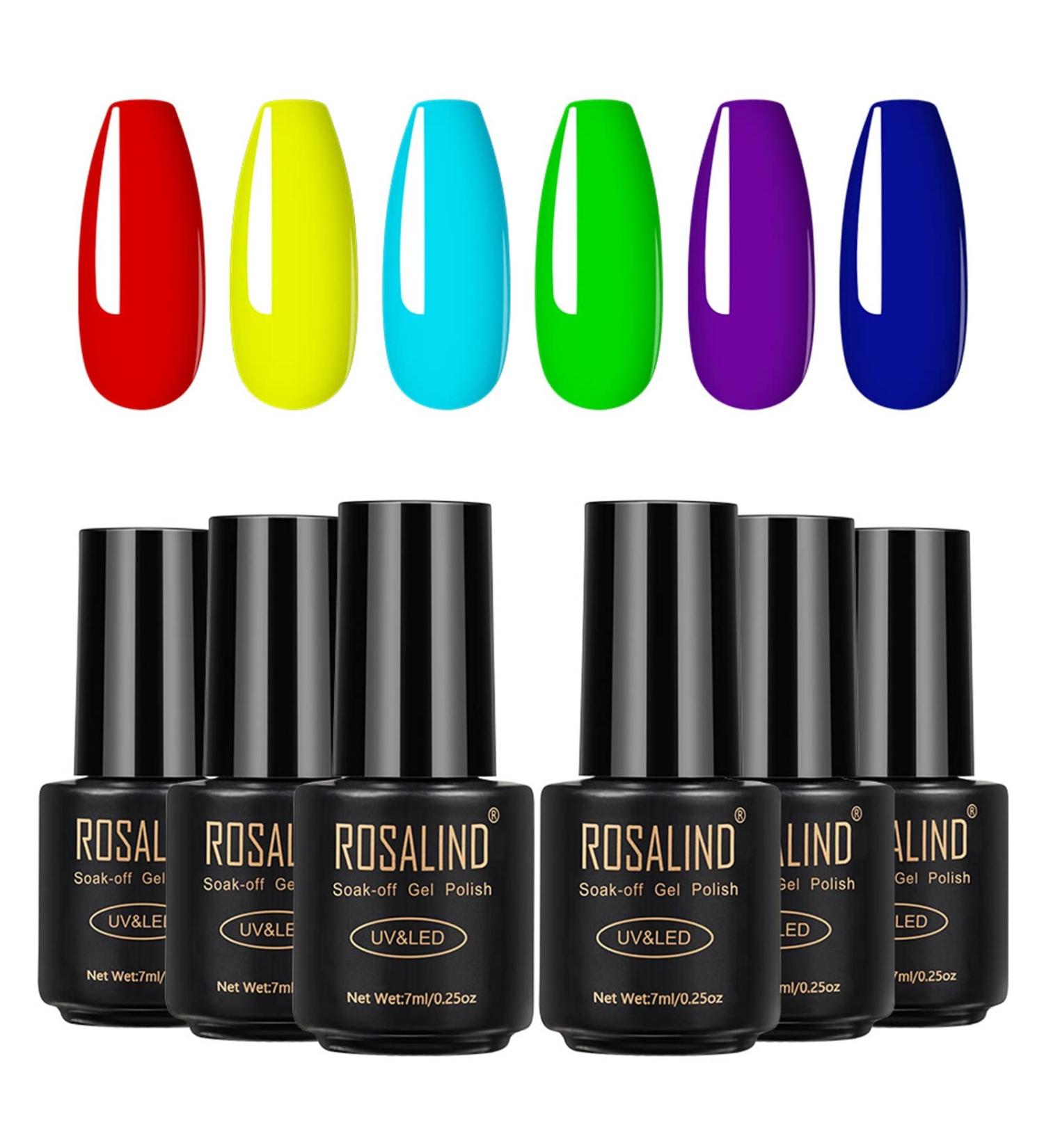 ROSALIND UV Nail Polish 6 Colours Shellac Nail Polish Red Yellow Green Blue Purple Gel Nail Polish Set Salon/Home UV LED Soak Off Gel Polish Set 7 ml Blue Green Purple Red Violet - Buy Online on GoSupps.com