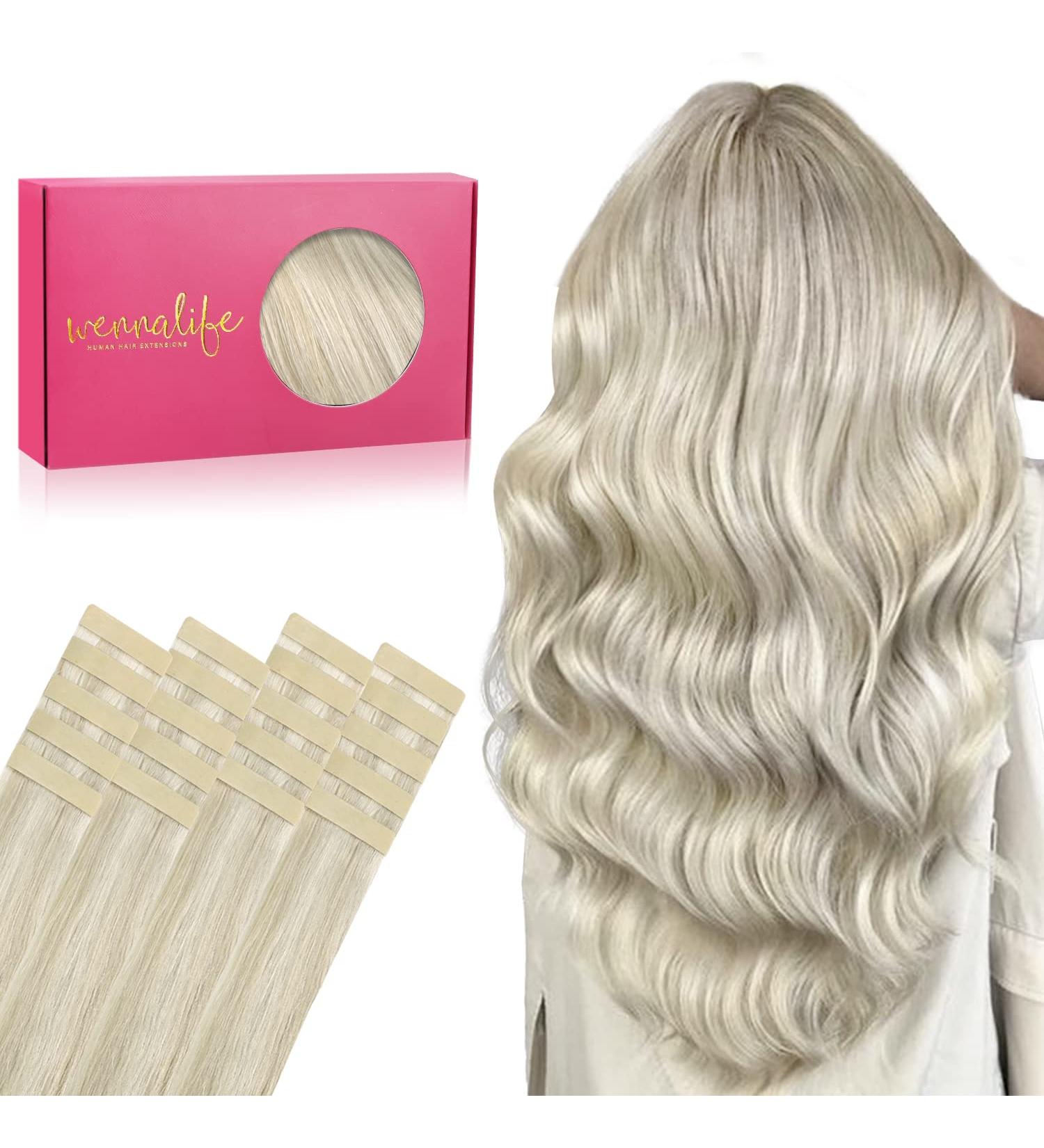 Salife Extensions Real Hair - 20PCs 50g 55cm 22 inch Ashblond & Platinblond Remy Invisible Tape Extensions - Seamless Skin Weft - Buy Online on GoSupps.com