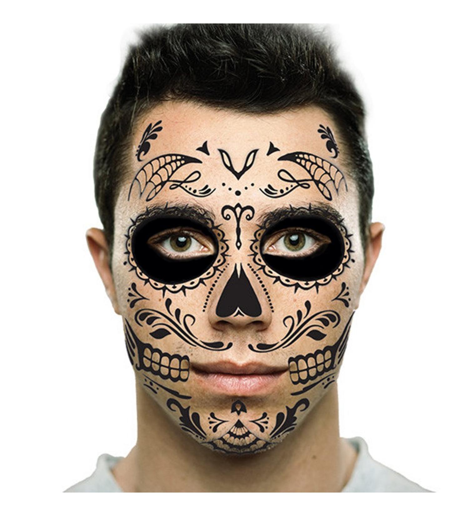 Black Web Sugar Skull Day of the Dead Temporary Face Tattoo Kit for Men and Women - Set of 2 Kits - Buy Online on GoSupps.com