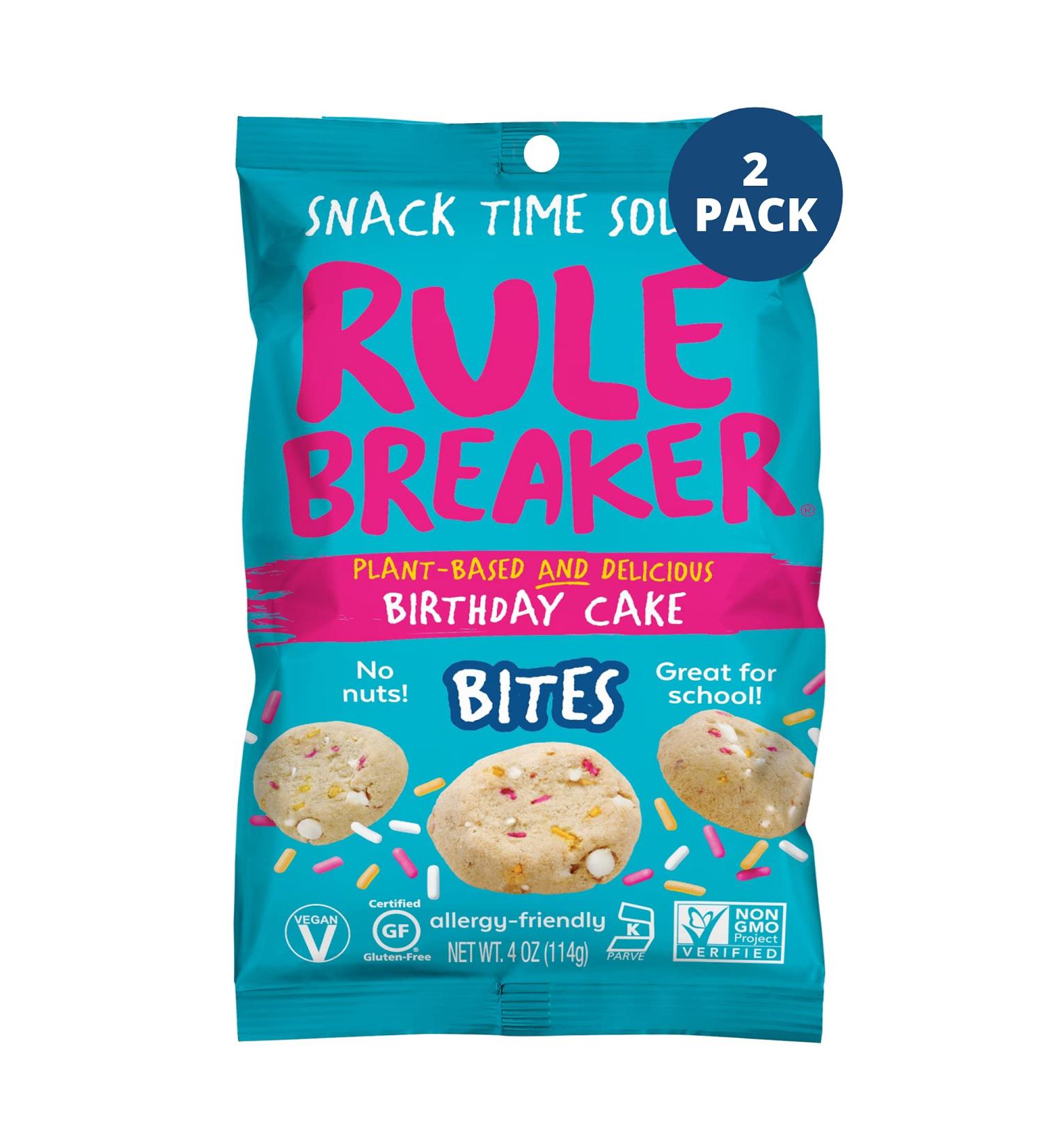 Rule Breaker Snacks Vegan Gluten Free Birthday Cake Blondie Cookie Bites 4 oz (Pack of 2) | Plant-Based, Dairy-Free, Nut-Free, Soy-Free, Allergen-Free, Kosher School Snacks for Kids and Adults - Buy Online on GoSupps.com