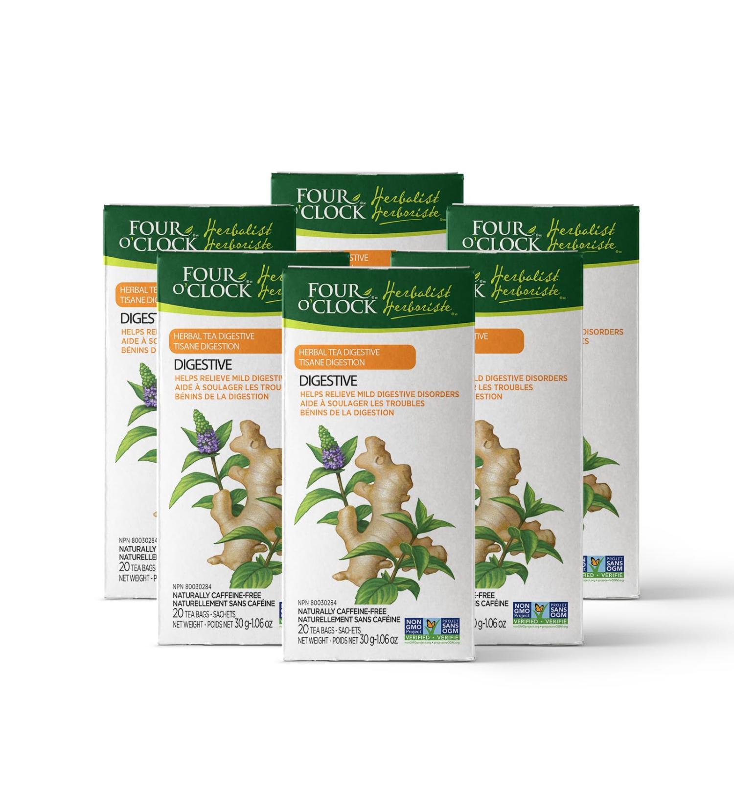 Four O'Clock Herbalist Digestive Herbal Tea Non-Gmo Kosher Gluten-Free 6 Pack of 20 Teabags - Buy Online on GoSupps.com
