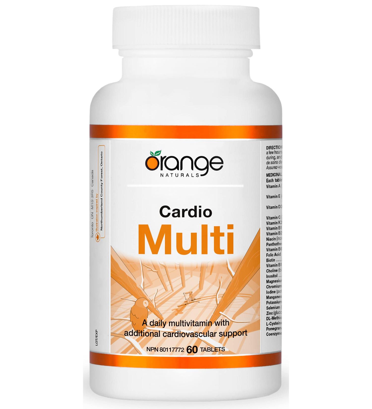 Orange Naturals - Cardio Multi 60 Tablets - Daily Multivitamin for Men and Women with Additional Cardiovascular Support - Includes Potassium Citrate Vitamin K2 Iodine CoQ10 Magnesium and More - Buy Online on GoSupps.com