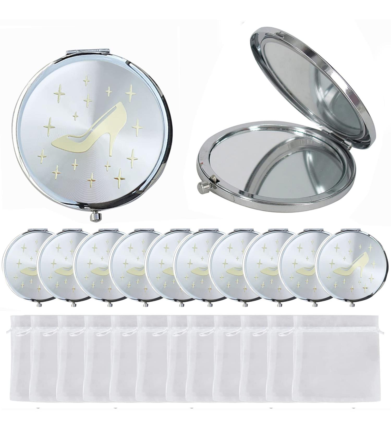 Cinderella High Heel Shoe Compact Mirror Favor 12PCS - Perfect Quinceanera/Sweet 16 Gift (Silver) - Buy Online on GoSupps.com
