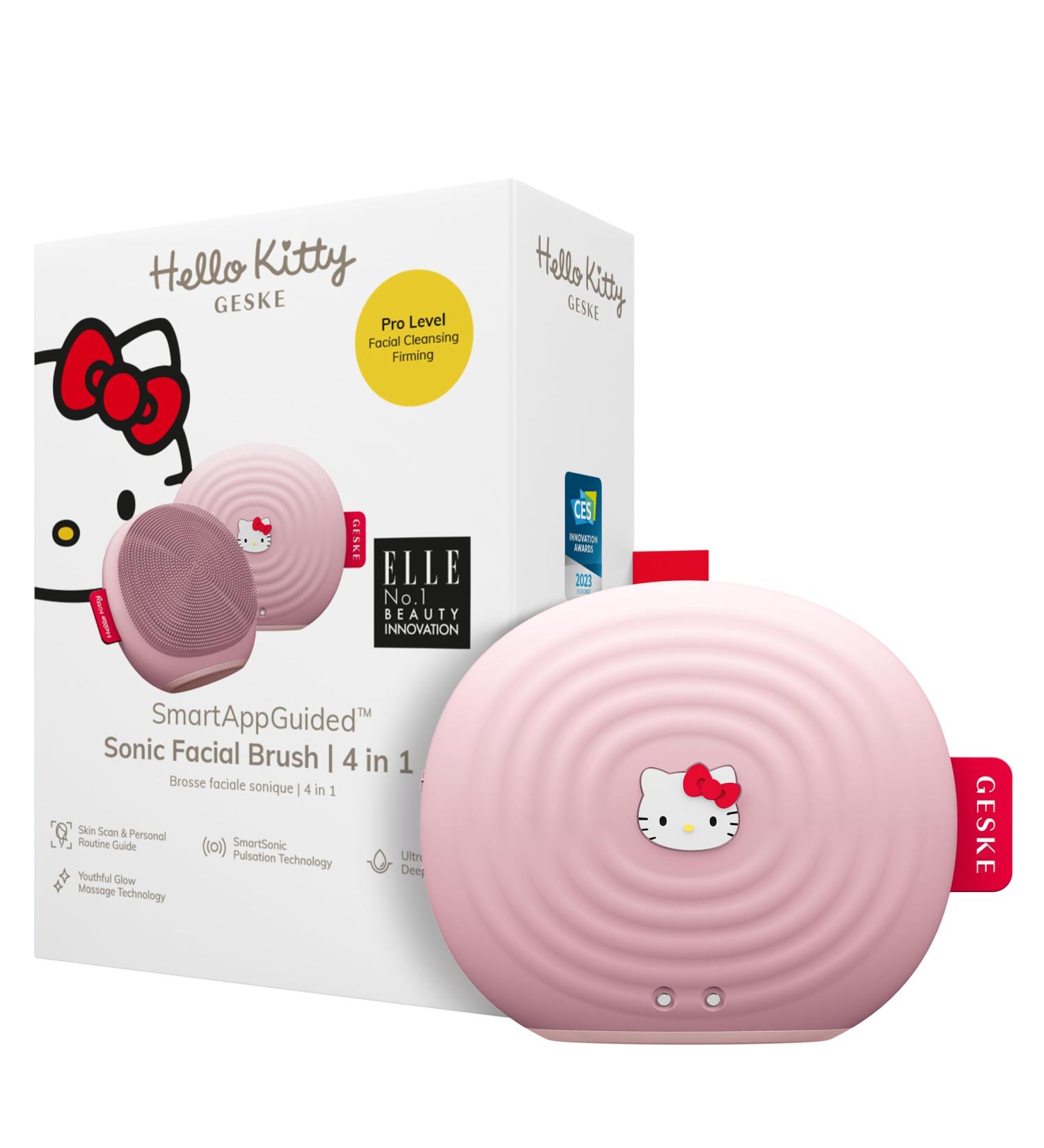 Geske x Hello Kitty Sonic Facial Brush | 4-in-1 Electric Cleaning Brush | Gentle Skincare Tool | Skin Cleaning - Hello Kitty Pink - Buy Online on GoSupps.com