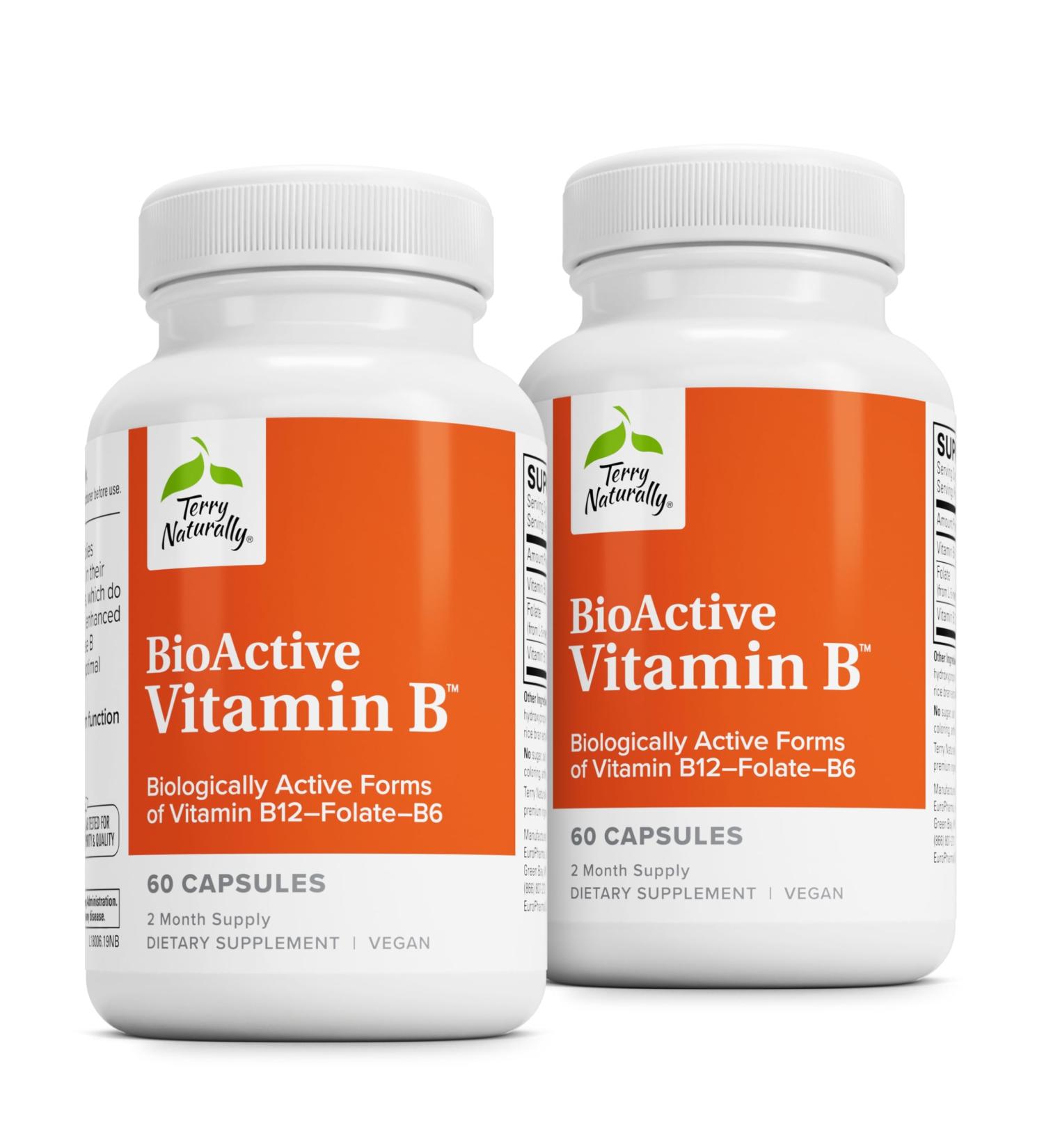 Terry Naturally BioActive Vitamin B - Aid Heart Health with Bioactive B Vitamins - Supplement with Folate & Calcium - B Complex Vitamin to Aid Nervous System Function - 60 Capsules (Pack of 2) - Buy Online on GoSupps.com