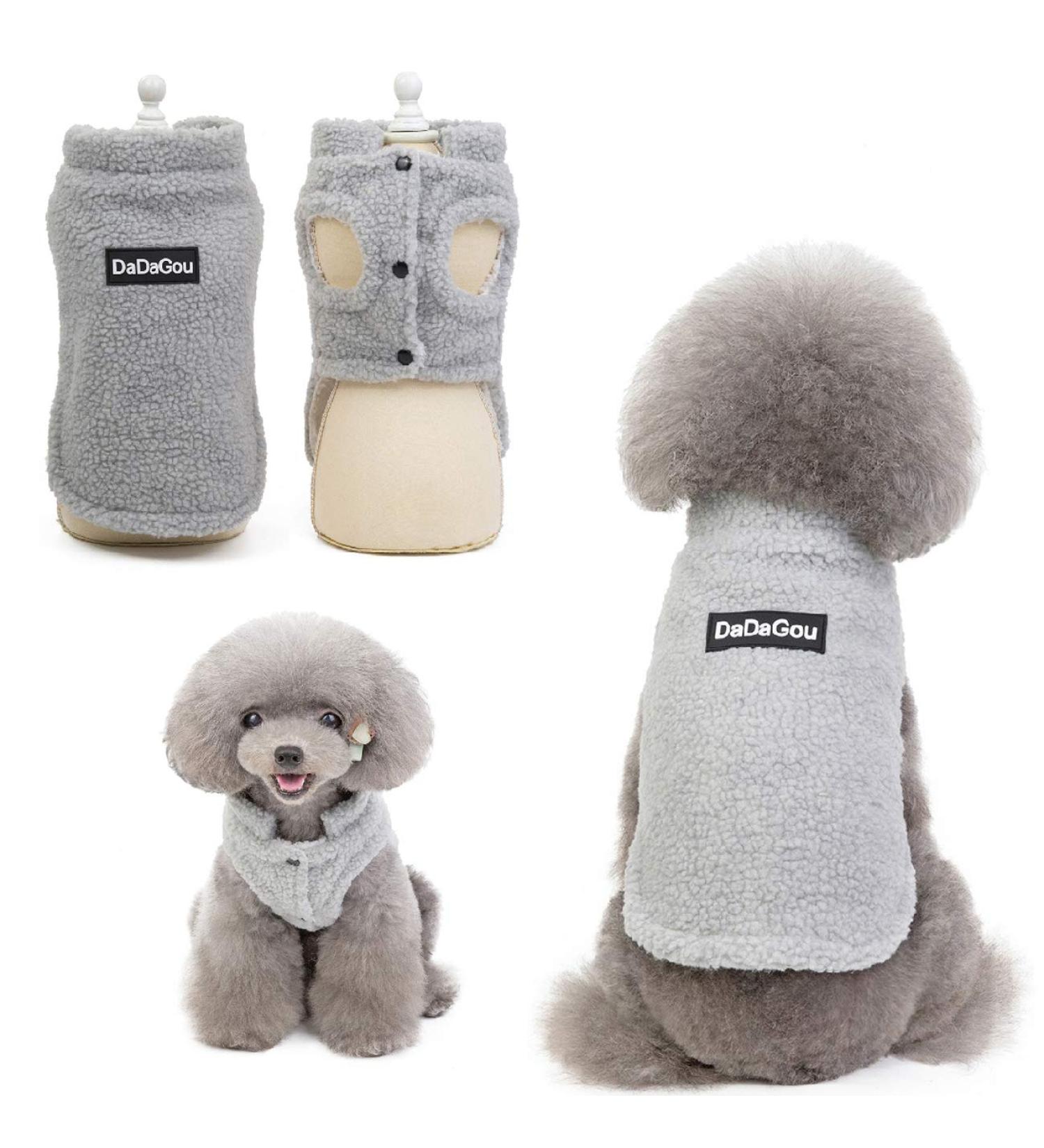 Tineer Pet Doggy Winter Coat - Warm Fleece Jacket for Small & Medium Dogs | Kashmir Lamb in Gray (L) - Buy Online on GoSupps.com
