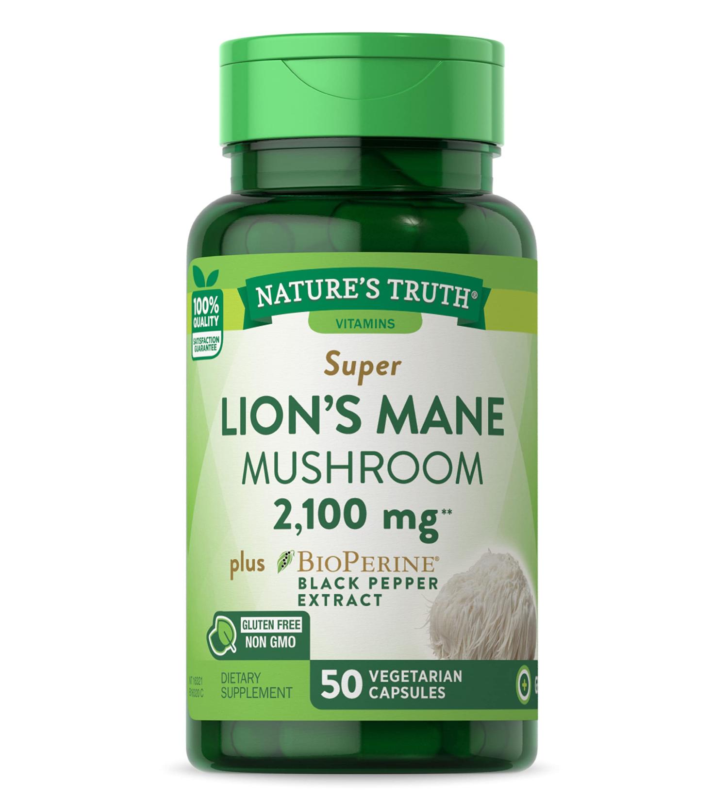 Lions Mane Mushroom Supplement 2100mg - 50 Capsules | Vegetarian, Non GMO, Gluten Free | Nature's Truth - Buy Online on GoSupps.com