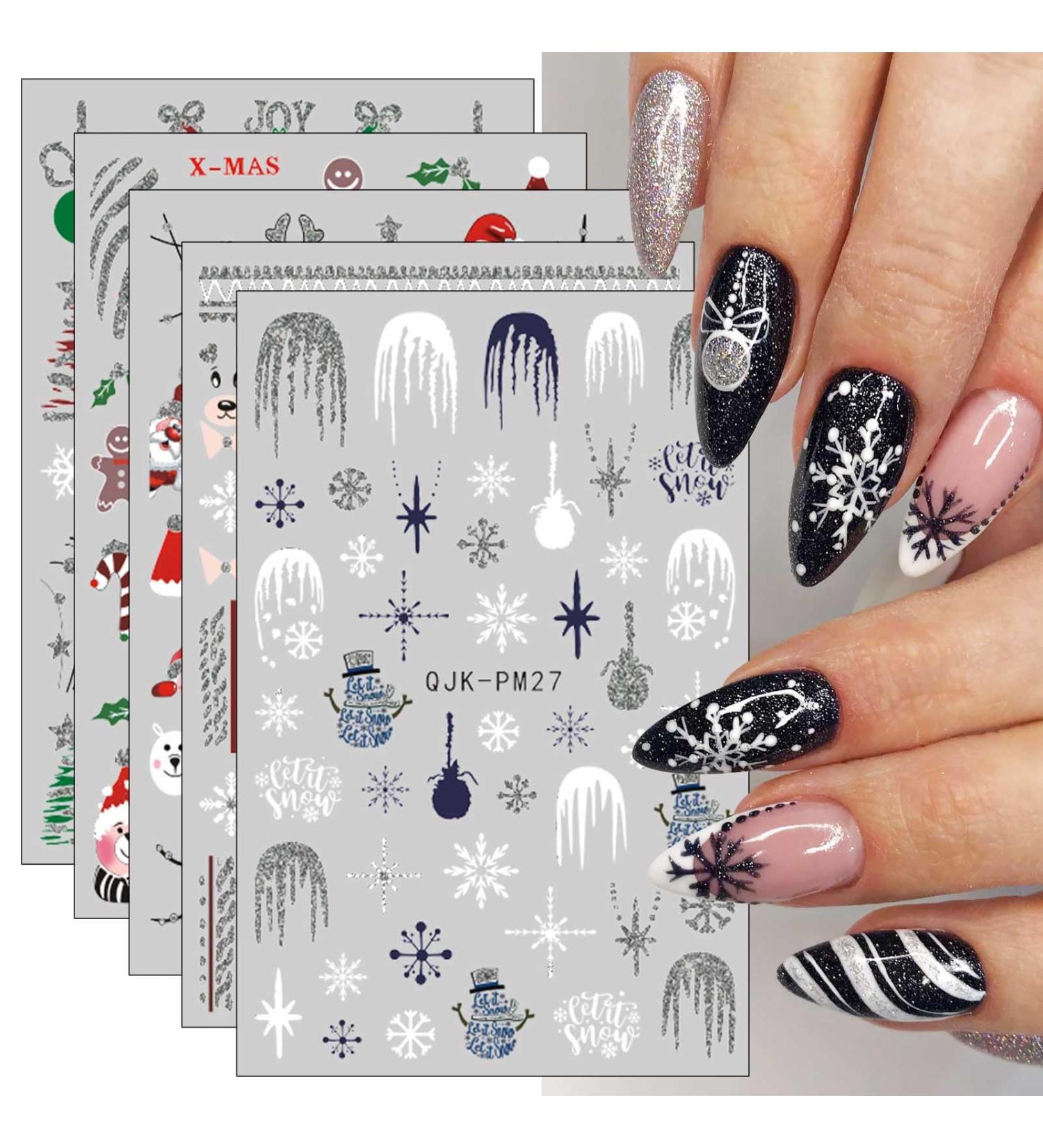 JMEOWIO 10 Sheets Glitter Christmas Nail Art Stickers Decals Self-Adhesive Snowman Snowflake Winter Holiday Black Nail Supplies Nail Art Design Decoration Accessories - Buy Online on GoSupps.com