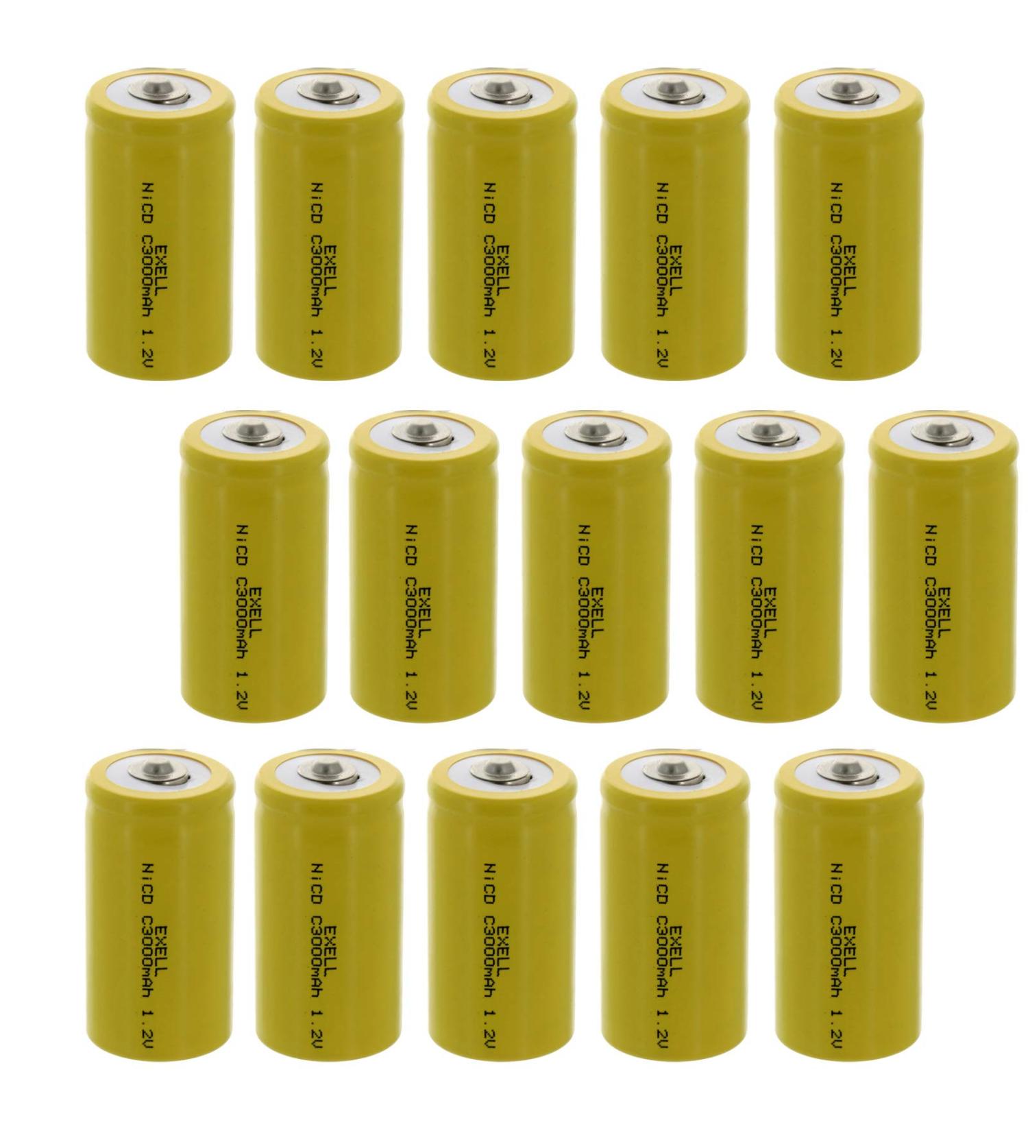 Exell Battery 15-Pack C Size 1.2V 3000mAh NiCD Rechargeable Batteries - Perfect for Flashlights Tools & More | International Shipping Available - Buy Online on GoSupps.com