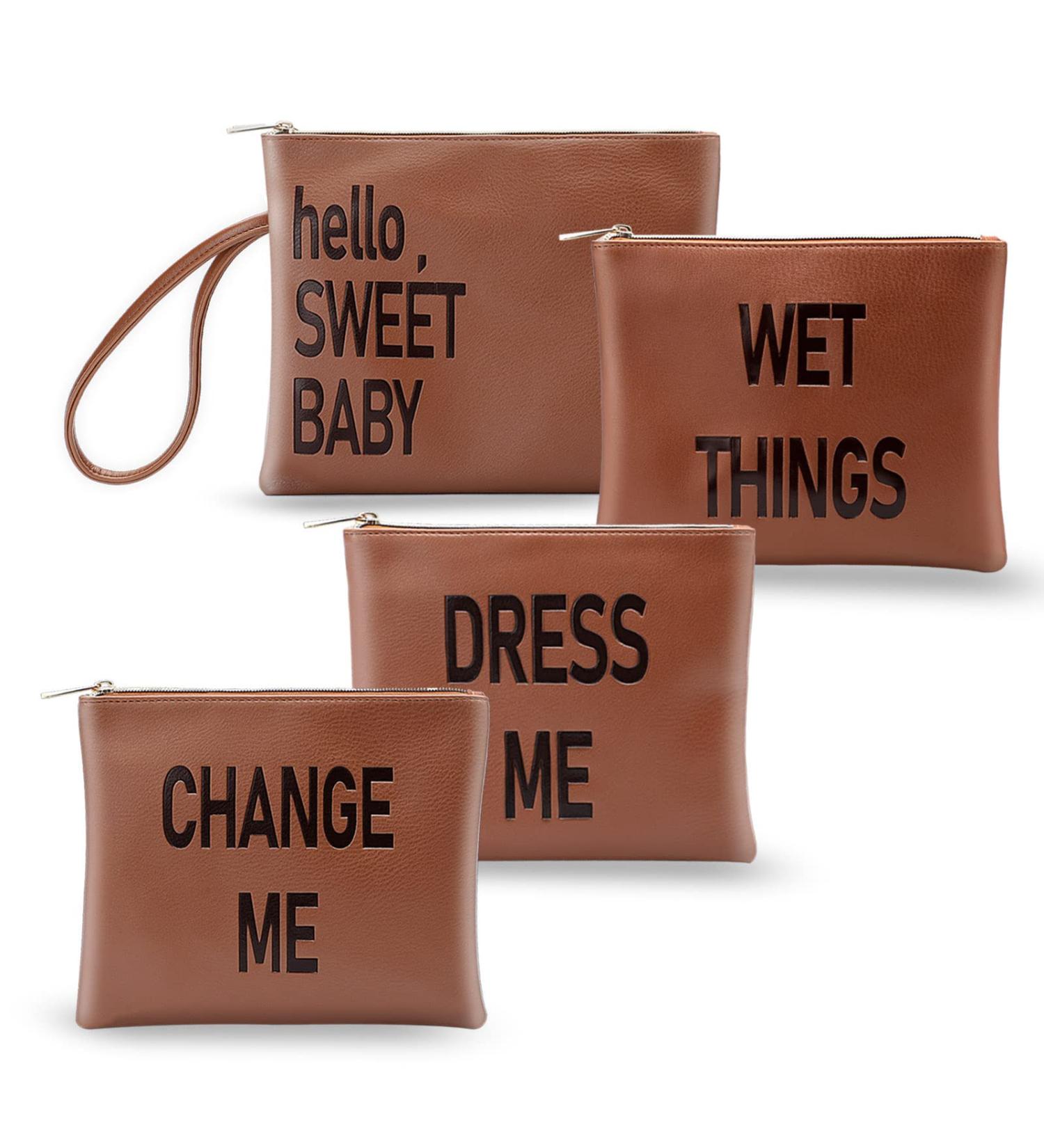 Omanmoli Leather Diaper Bag Organizing Pouches - Brown | Baby Diaper Bag Organizer with Dry Wet Bags - Buy Online on GoSupps.com