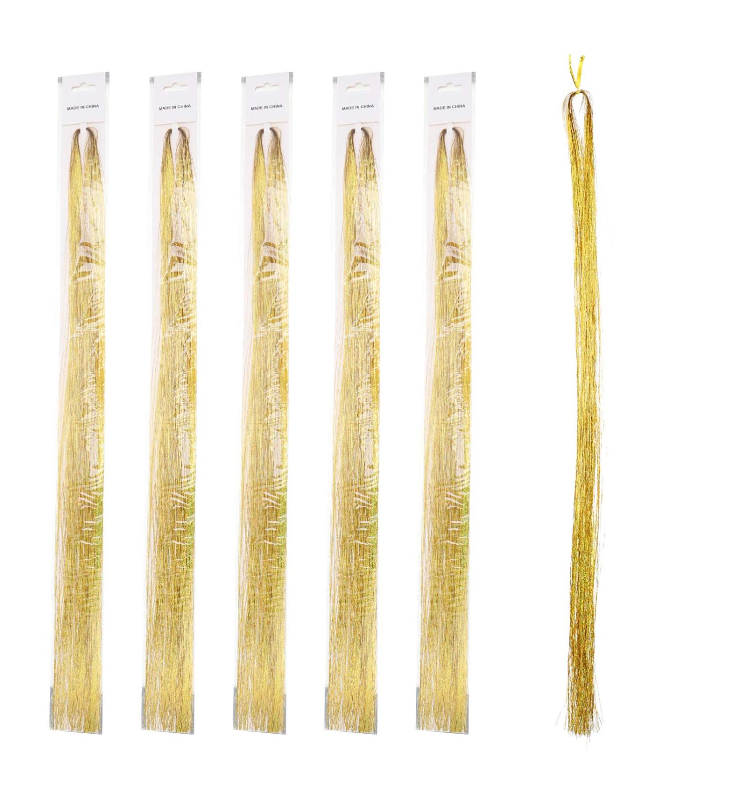 Lurrose 750pcs Hair Lametta - Sparkling Hair Extensions & Tinsel Glitter Strands | Party Accessories for Women & Girls - Golden - Buy Online on GoSupps.com