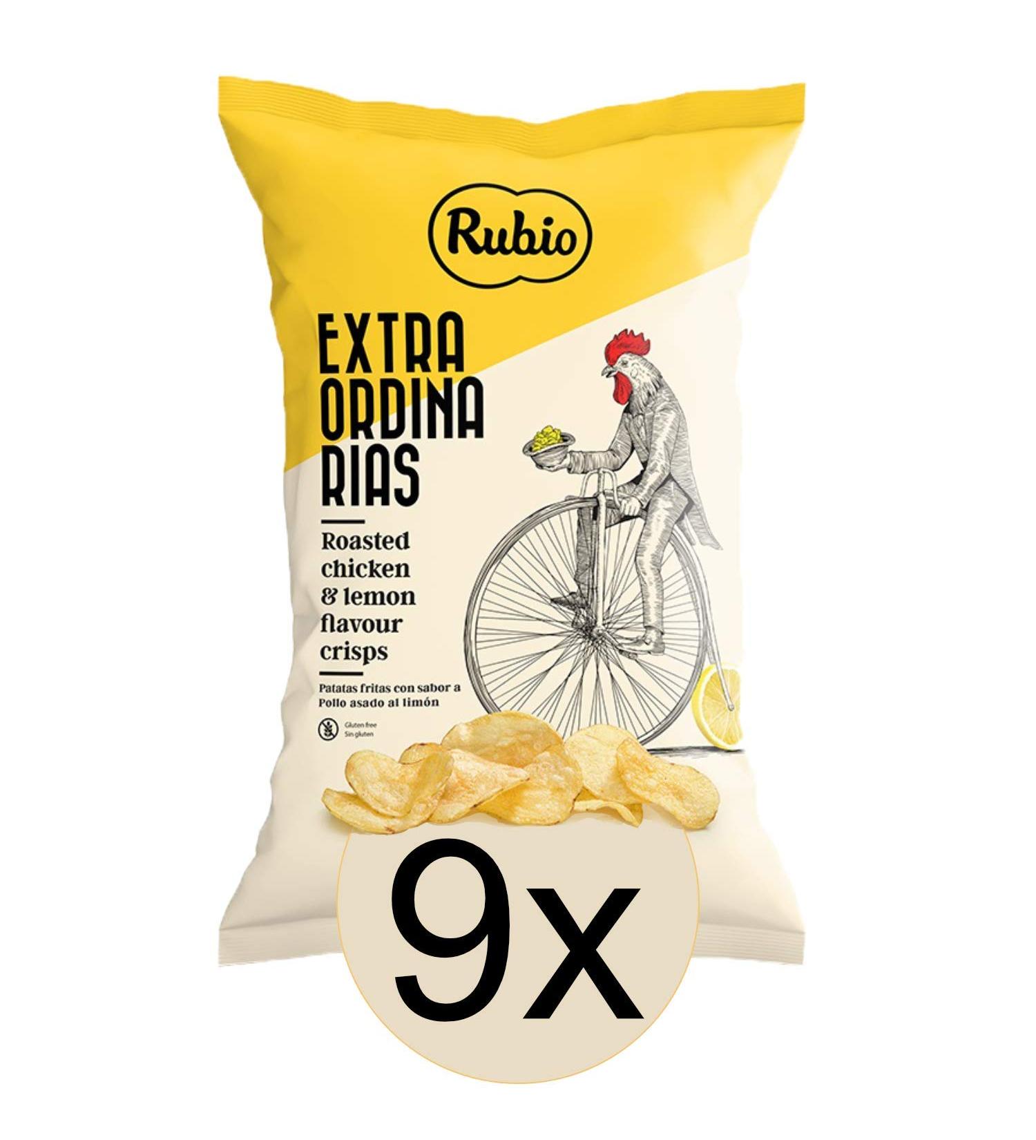 9x Rubio Chips - Gluten-Free & Vegan Grill Chicken Lemon - Large Pack Spanish Potato Snack (110g) - Perfect Crunch 12.22g Each - Buy Online on GoSupps.com