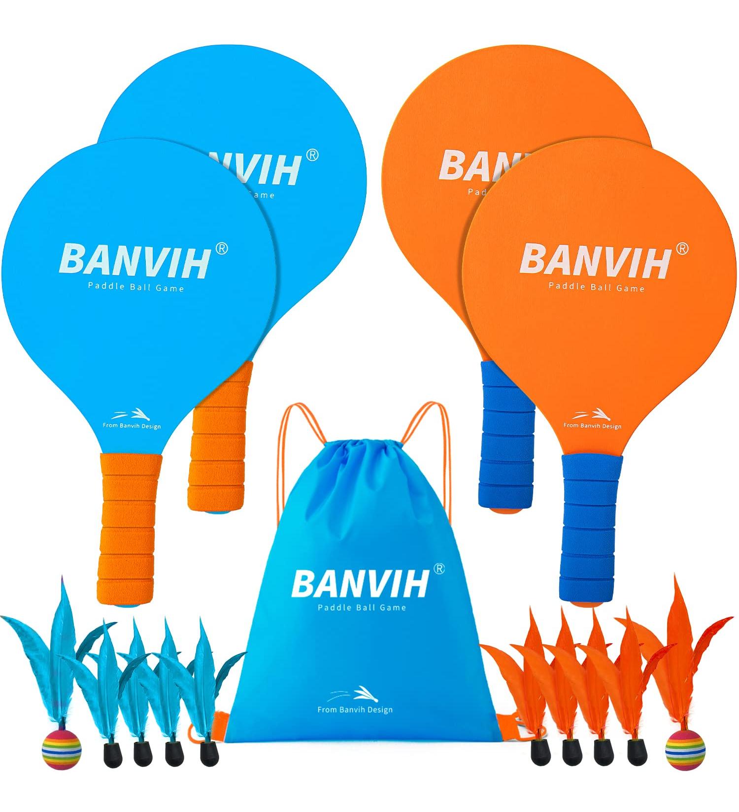 Paddle Ball Games Set with 4 Racquets, 10 Birdies & Drawstring Bag - Outdoor Indoor Sports Toys for Beach, Yard, Lawn Play - Fun for Kids, Teens, Adults & Family - Buy Online on GoSupps.com