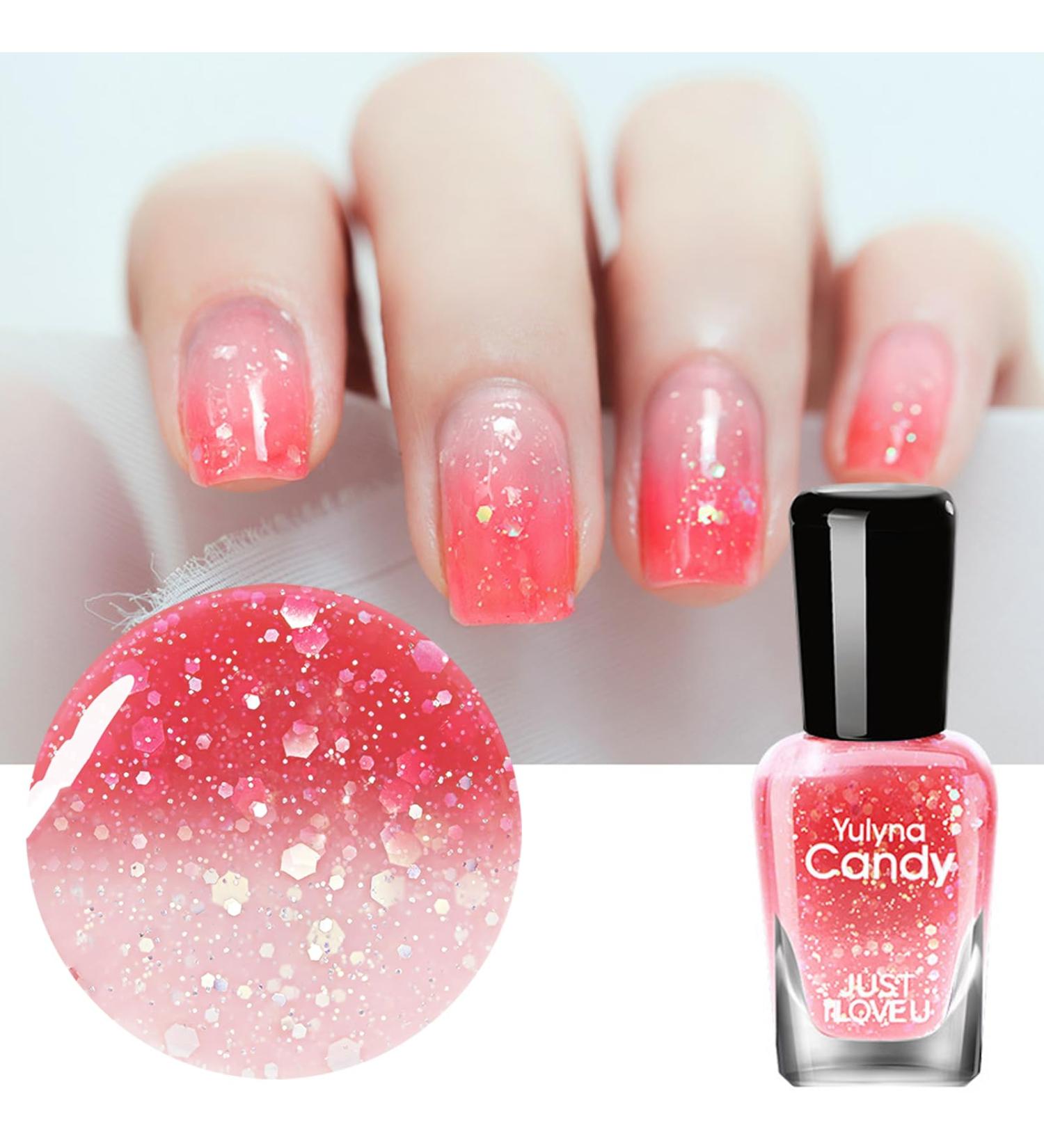 Glitter Nail Polish Pink Red Glitter Nail Varnish Quick Dry Long Lasting Color Changing Temperature Control Nail Polish Holographic No UV Needed Non-toxic for Girls Women Home DIY Nail Art - Buy Online on GoSupps.com