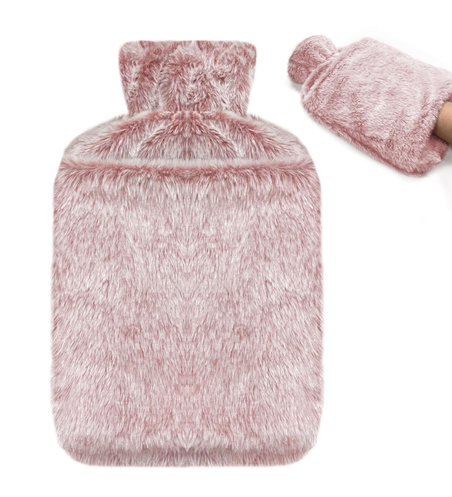 Jsdoin 2L Hot Water Bottle with Luxury Faux Fur Cover - Pink | Leakproof Hot Water Bag for Pain Relief and Warmth - Buy Online on GoSupps.com