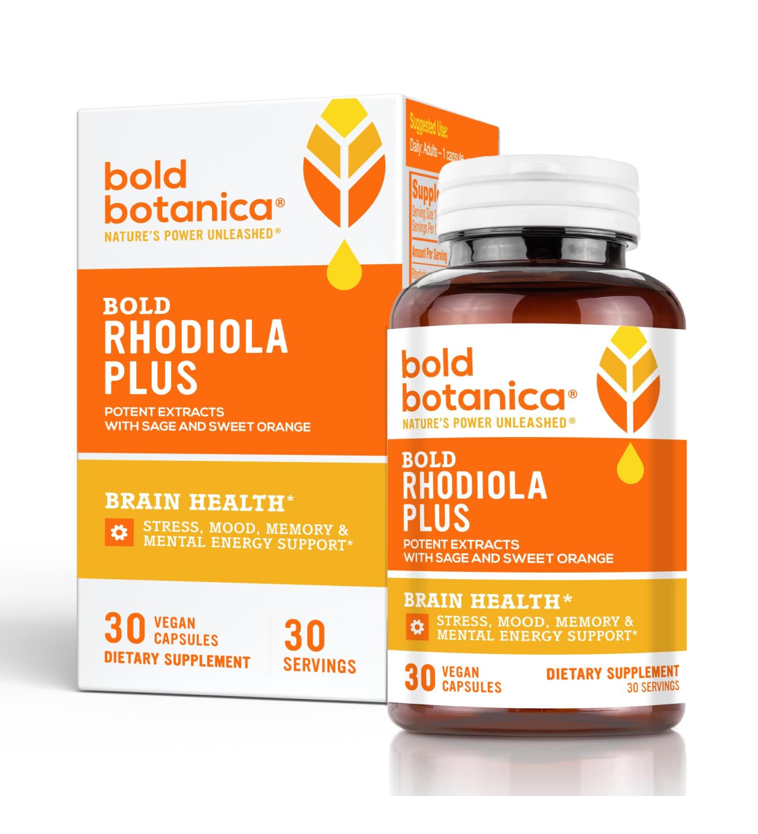 Bold Rhodiola Plus- Siberian Rhodiola Rosea Extract- 3% Rosavins 1% Salidroside- Adaptogen Supplement for Stress Memory Focus & Energy Support- 30 Vegan Capsules - Buy Online on GoSupps.com