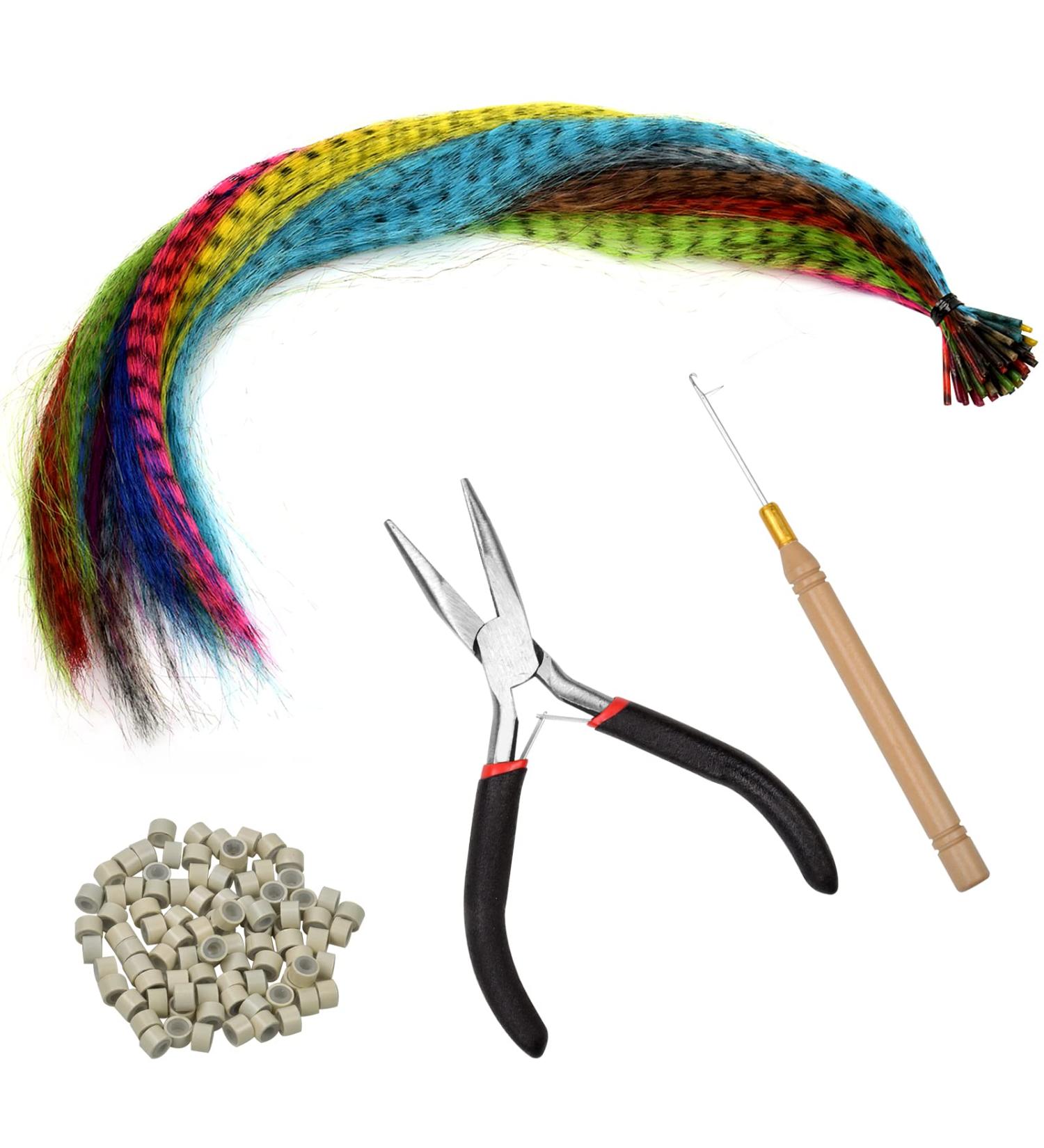 50 Pieces Colored Hair Extensions Kits Synthetic Hair Extension for Women Synthetic Hair Feather False Hair Extension Fashion Hairpieces with 100 Beads Pliers Hook Cosplay Party Hair Accessories - Buy Online on GoSupps.com