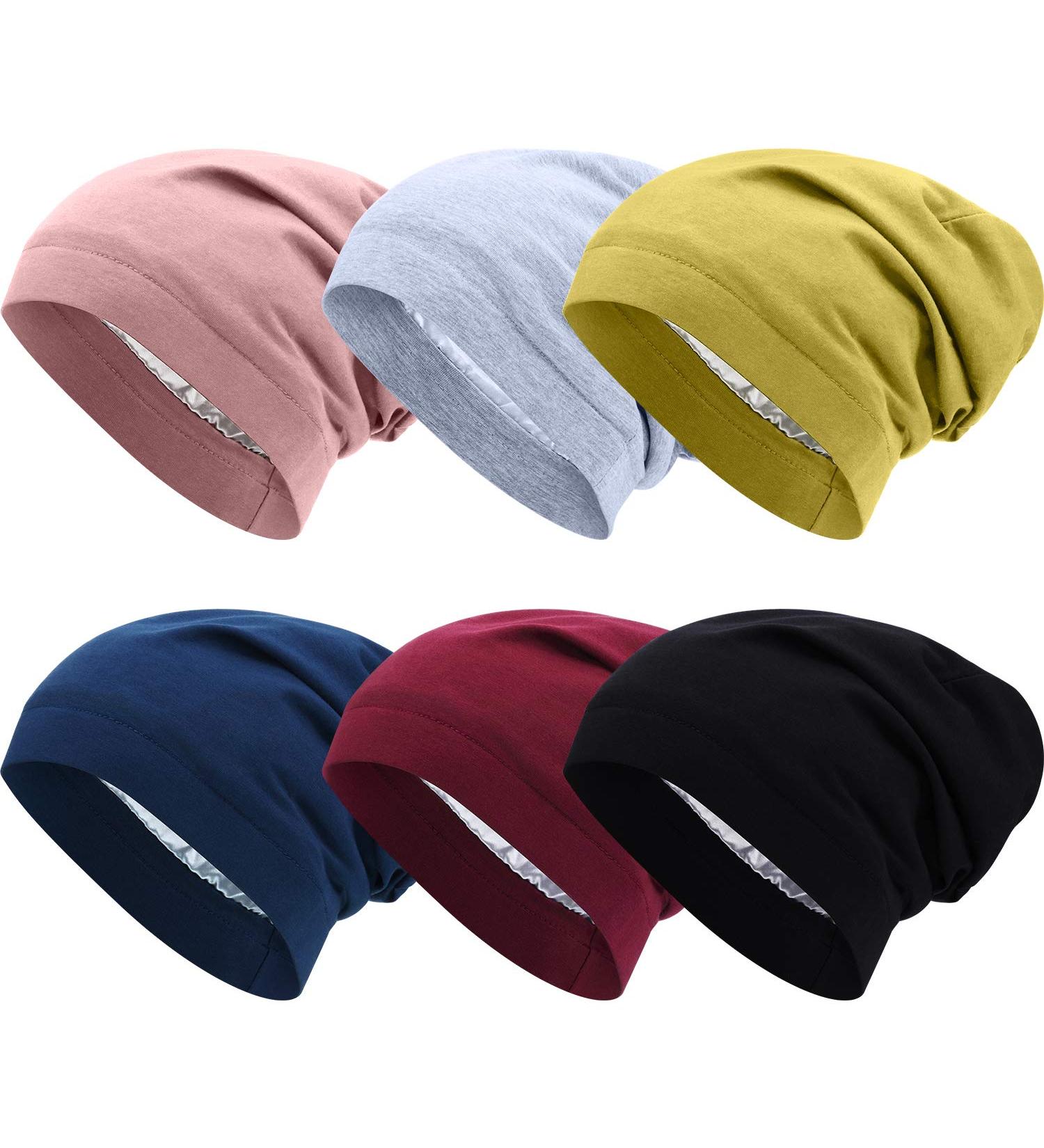 SATINIOR 6-Piece Satin Lined Sleep Cap Set for Frizzy Curly Hair - Women's Slouchy Hair Caps in Black, Red, Gray, Blue, Yellow, Pink - Buy Online on GoSupps.com