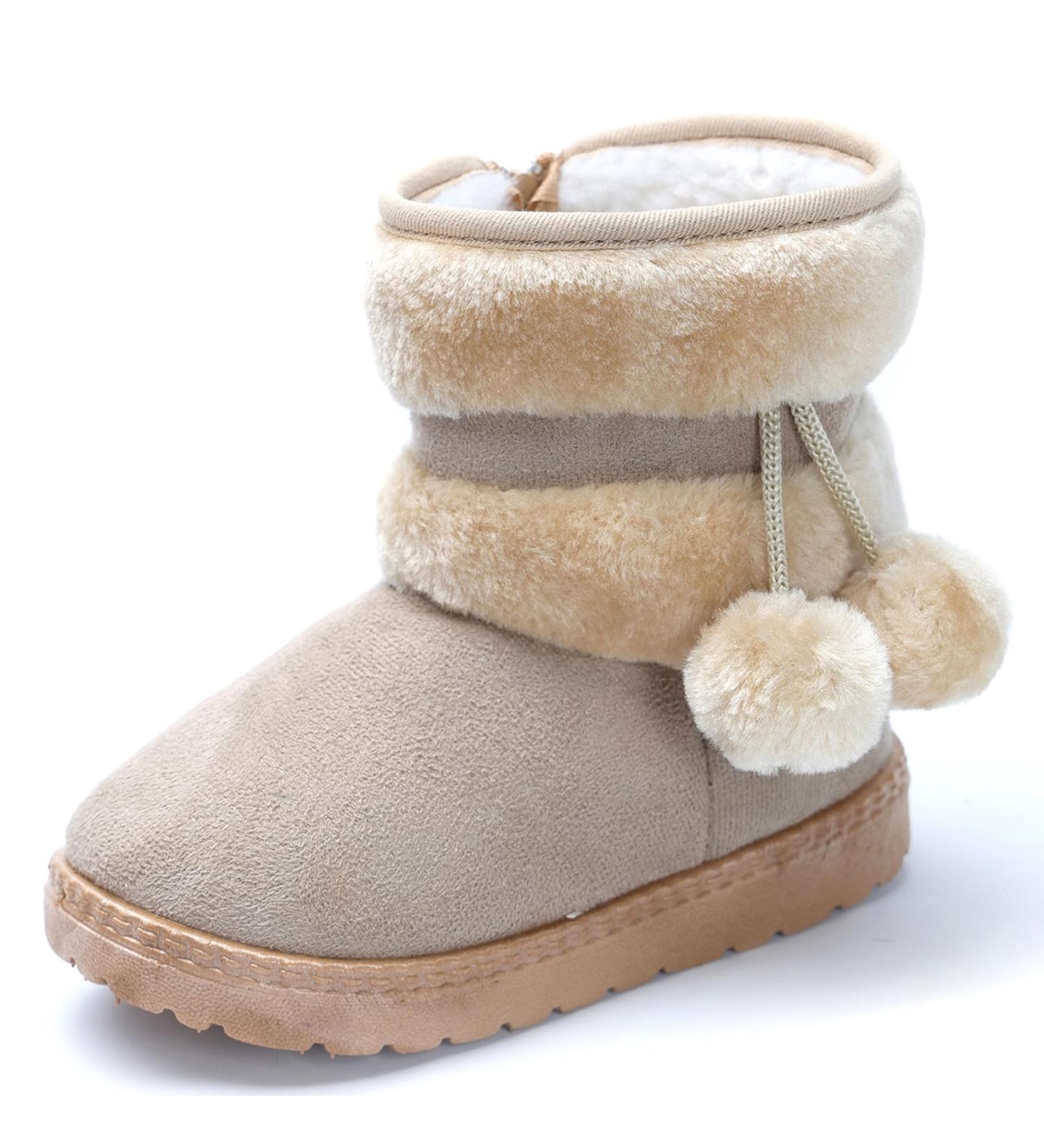 Yeeteepot Baby Winter Booties - Kids Warm Snow Boots | Anti-Slip Ankle Boots for Toddlers | Indoor Soft Soled Plush Shoes | Beige - Size 5 UK Child - Buy Online on GoSupps.com