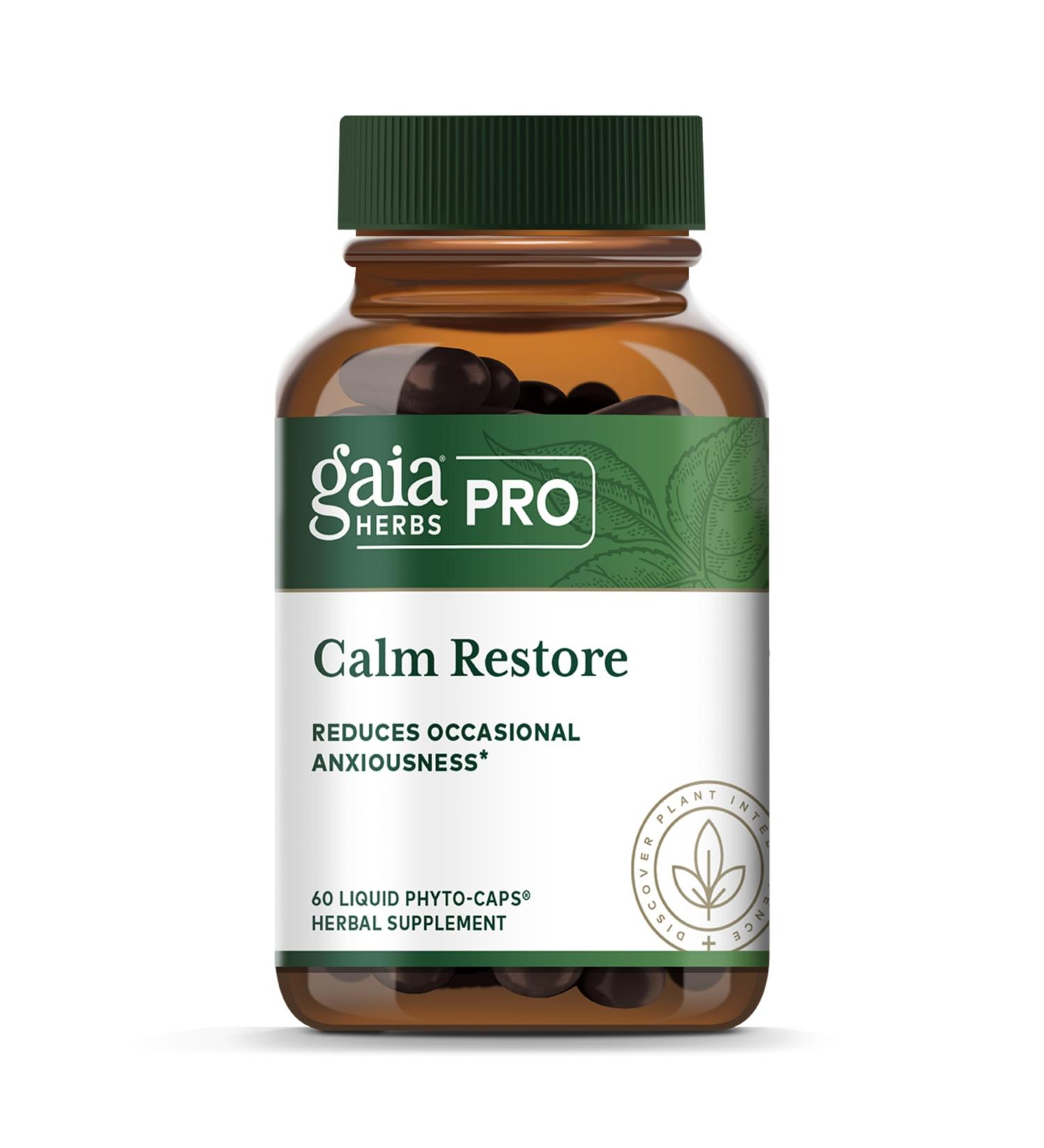 GAIA HERBS PRO Calm Restore - Nervous System Support Supplement* - Calm Support Supplement* with Skullcap Chamomile Holy Basil & Lavender - 60 Liquid Phyto-Caps (20 Servings) - Buy Online on GoSupps.com