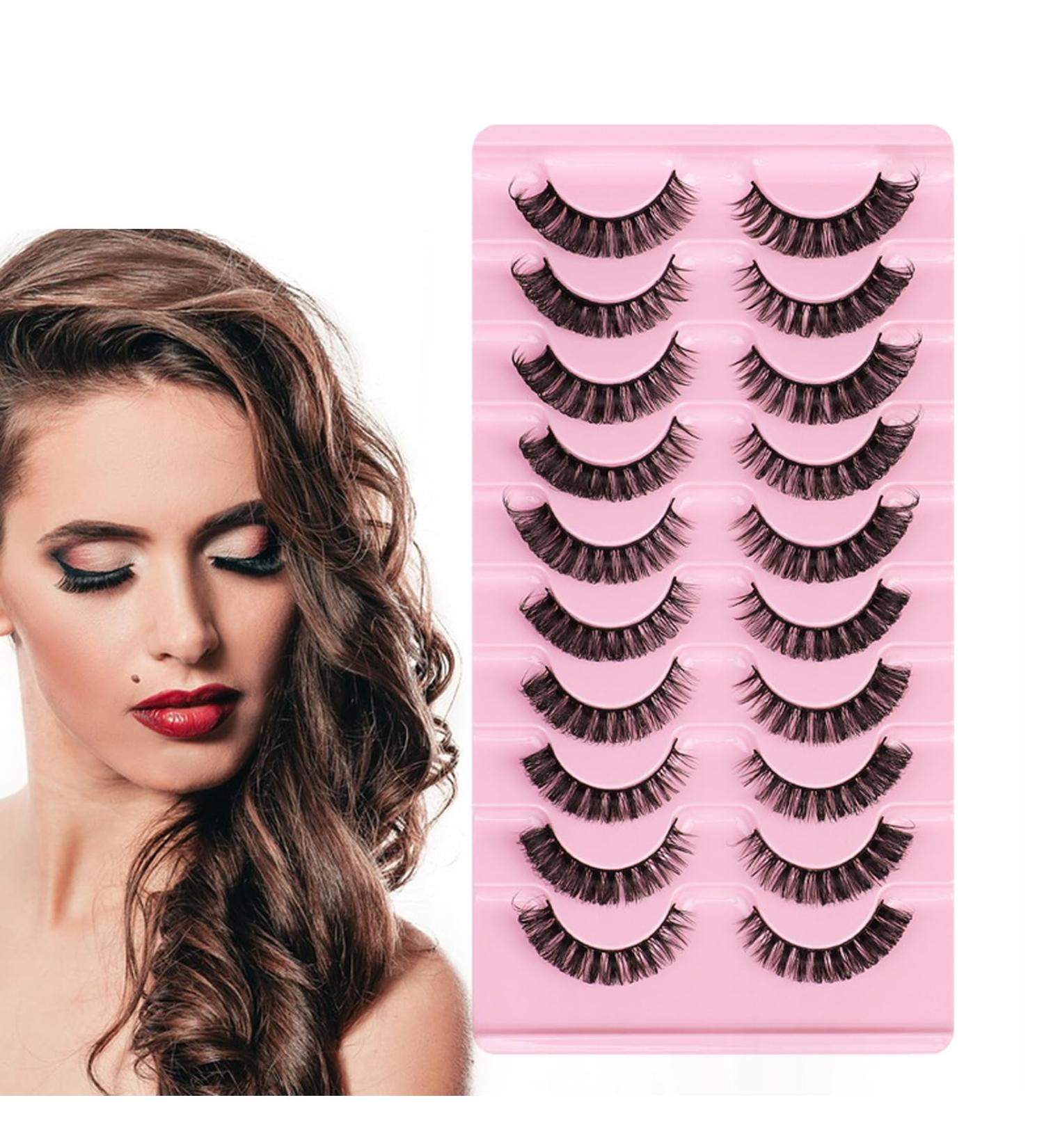 10 Pairs False Eyelashes Russian Strip Lashes False Eyelashes Natural Fluffy Wispy 3D Curly Soft Reusable Strip Lashes Extensions Thick black - Buy Online on GoSupps.com