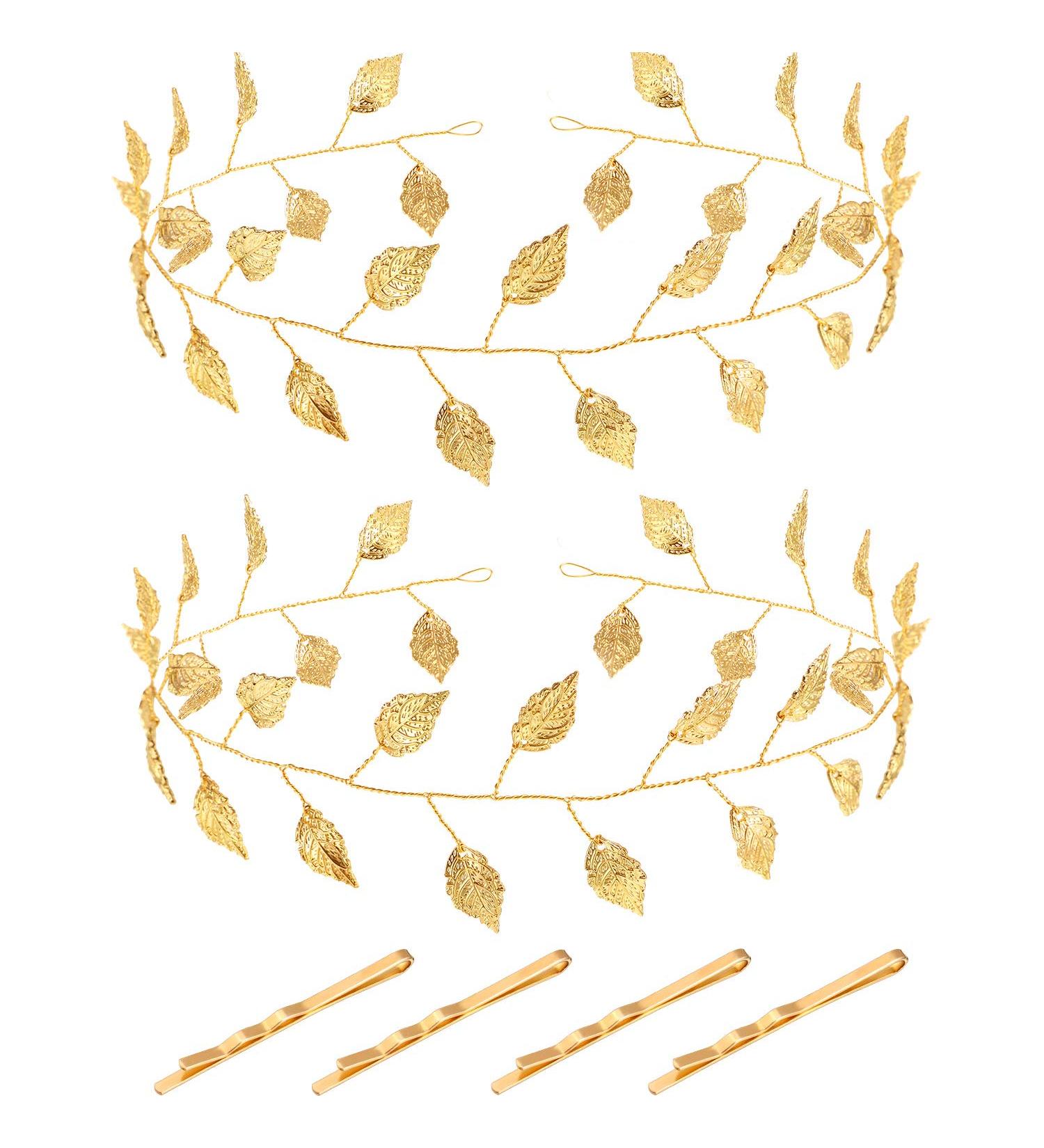 Gold Leaf Wedding Hair Vine Headband Set - Bridal & Bridesmaid Hair Accessories for Baby Shower, Photos, Greek or Roman Costume - 13.5 Inches - Buy Online on GoSupps.com