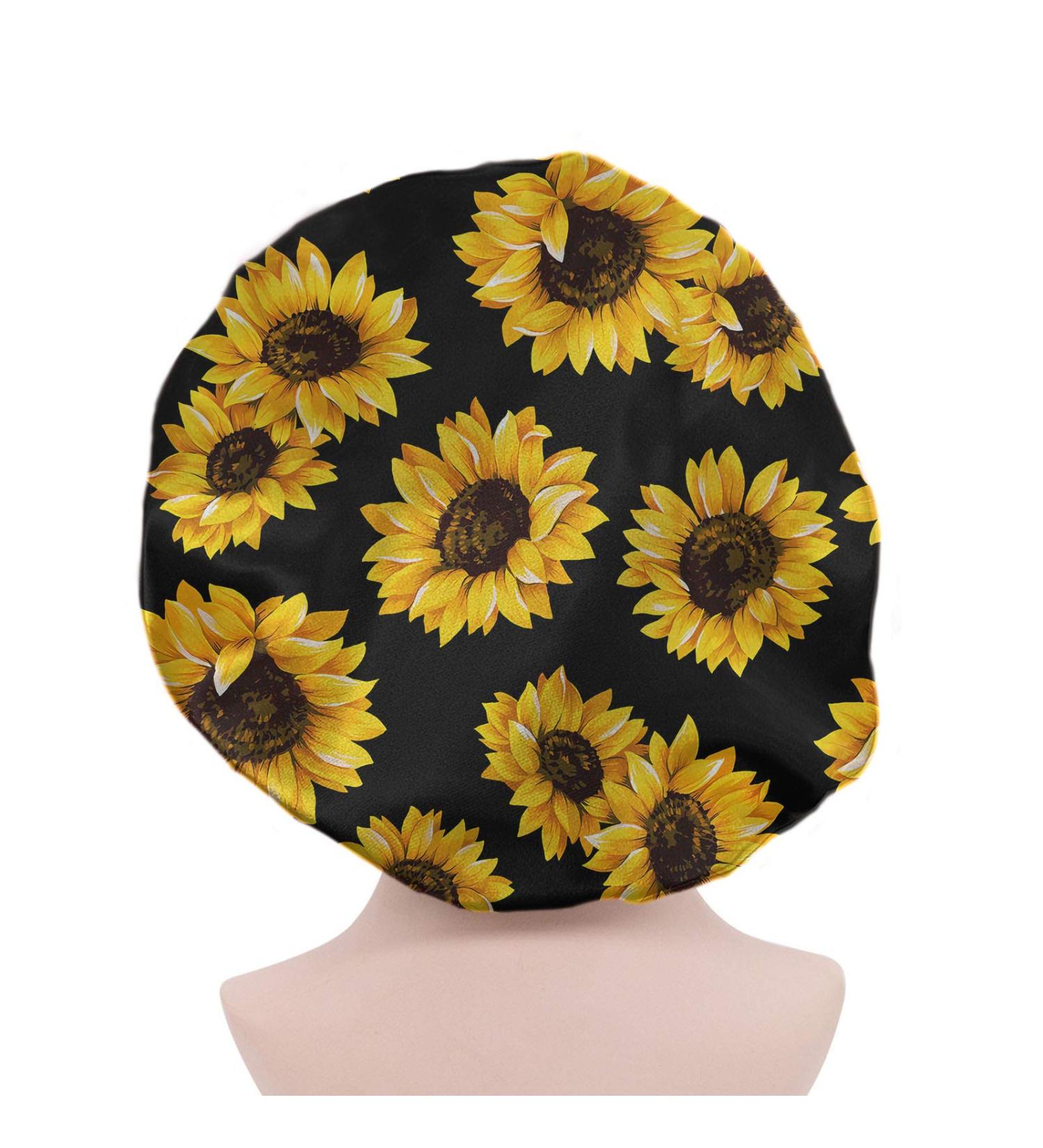 KUILIUPET Night Satin Bonnet - Sunflowers Pattern | Premium Elastic Band for Comfortable Sleep - Women's Shower Cap and Headwear - Buy Online on GoSupps.com