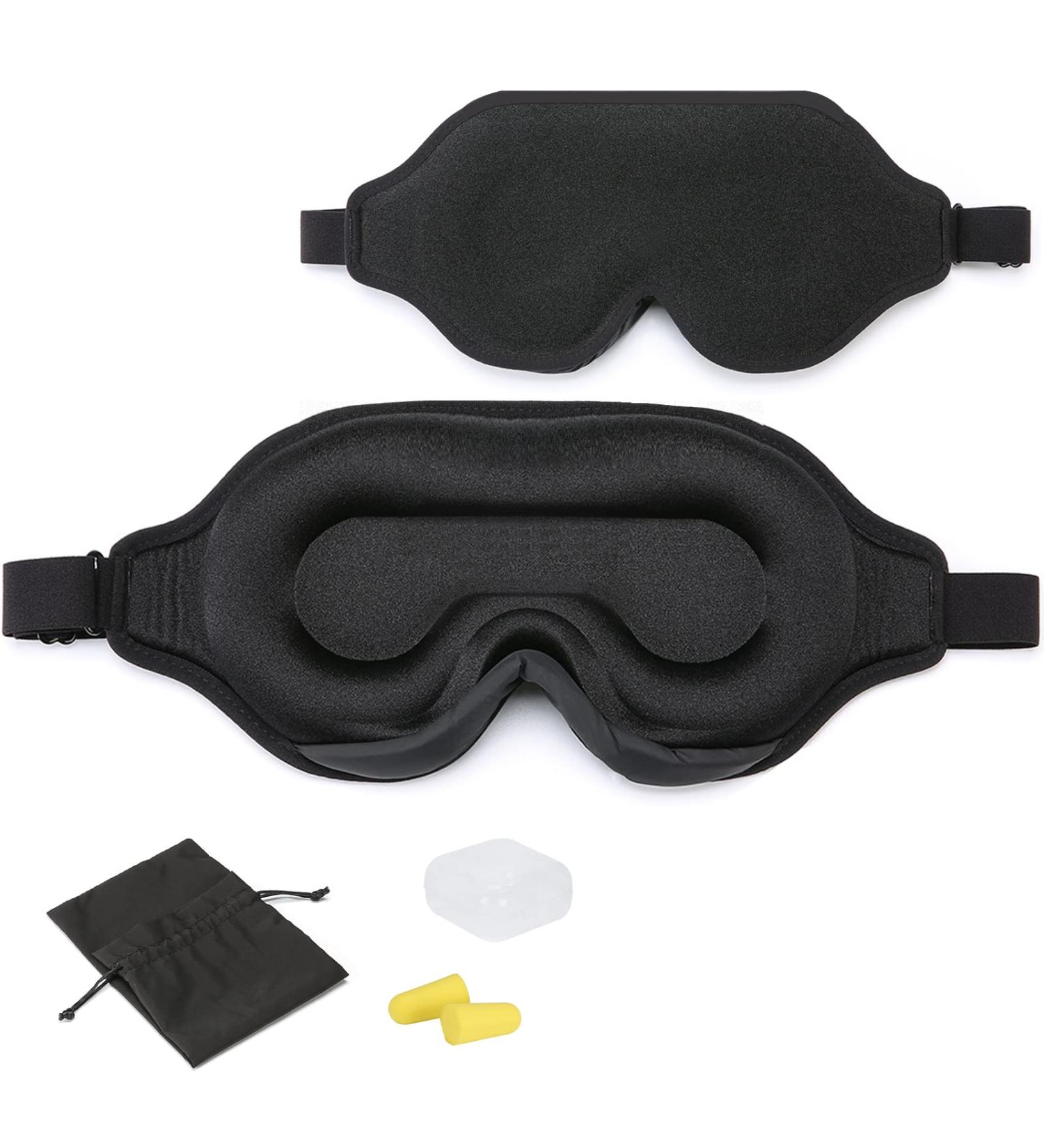 Hautton 3D Contoured Sleep Eye Mask for Men and Women - Adjustable Strap, Light Blocking, Memory Foam - Black - Buy Online on GoSupps.com