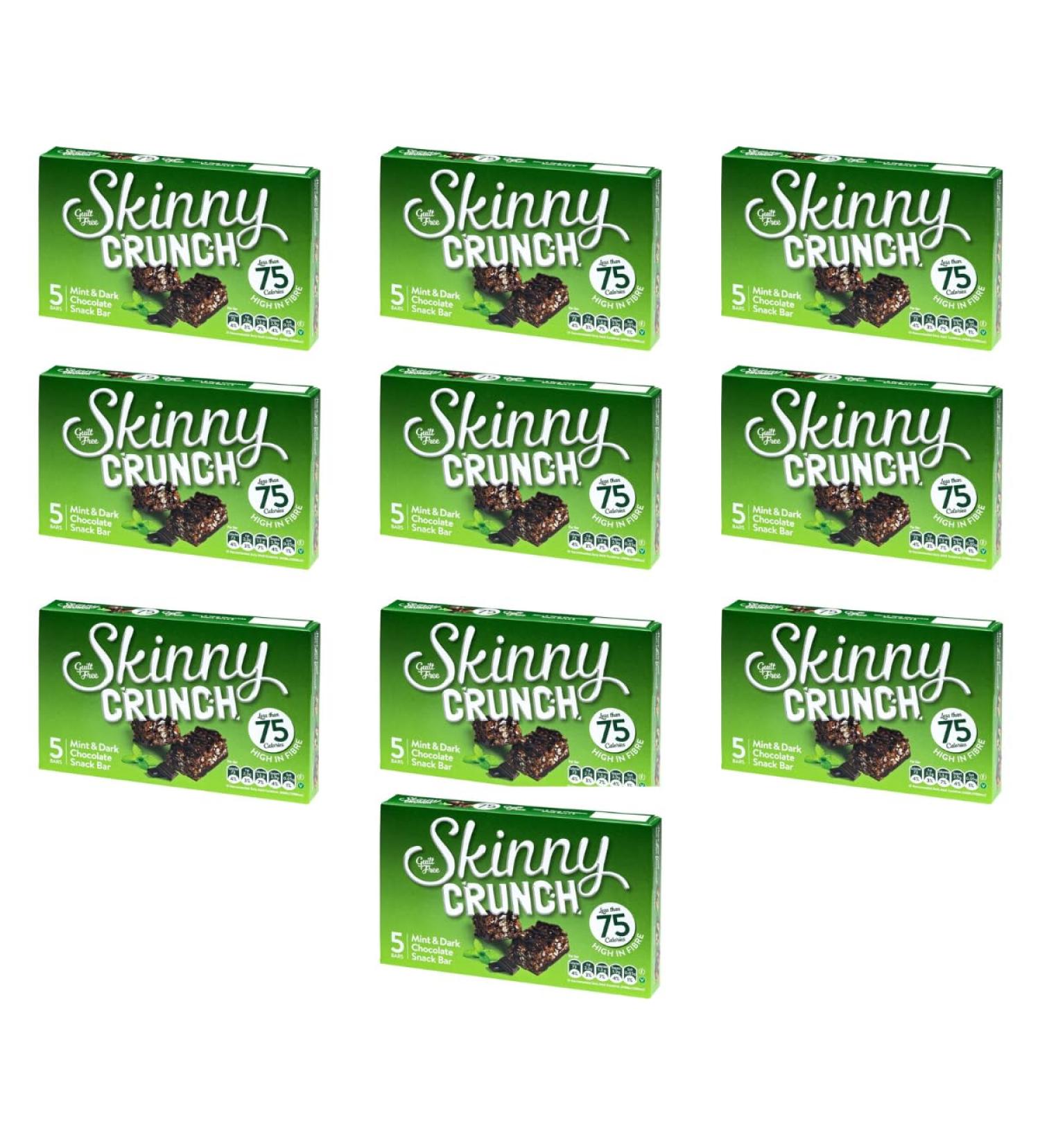 Skiny Crunch Mint & Dark Chocolate Snack Bars 5 Pack - A Low Calorie Chocolate Snack - Perfect For a Quick Snack On-The-Go - Pack of 10