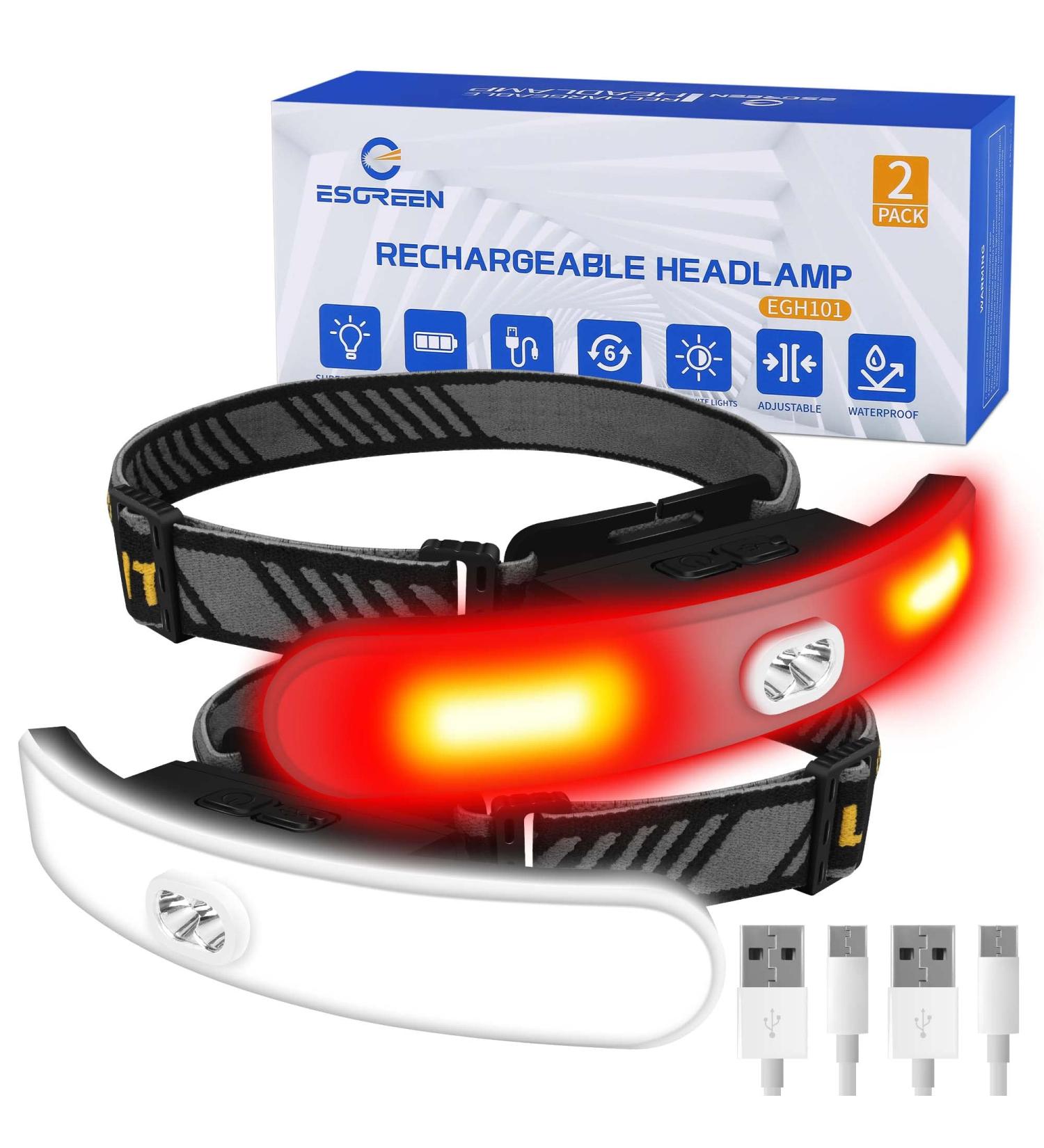 Rechargeable LED Headlamp 2 Pack | Bright Hands-free Head Light for Outdoor Activities | 6 Modes Adjustable Wide Beam | Red & White Light | Perfect for Hiking, Camping - Adults - Buy Online on GoSupps.com