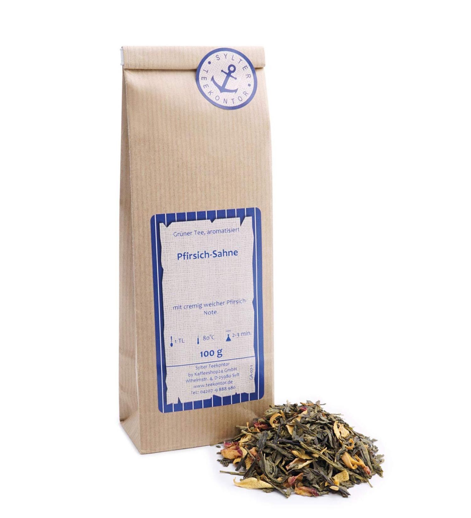  Sylter Teekontor Loose Green Tea Peach Cream Orange Rose Petals Apricot with Soft and Creamy Peach Note 500g - Buy Online on GoSupps.com