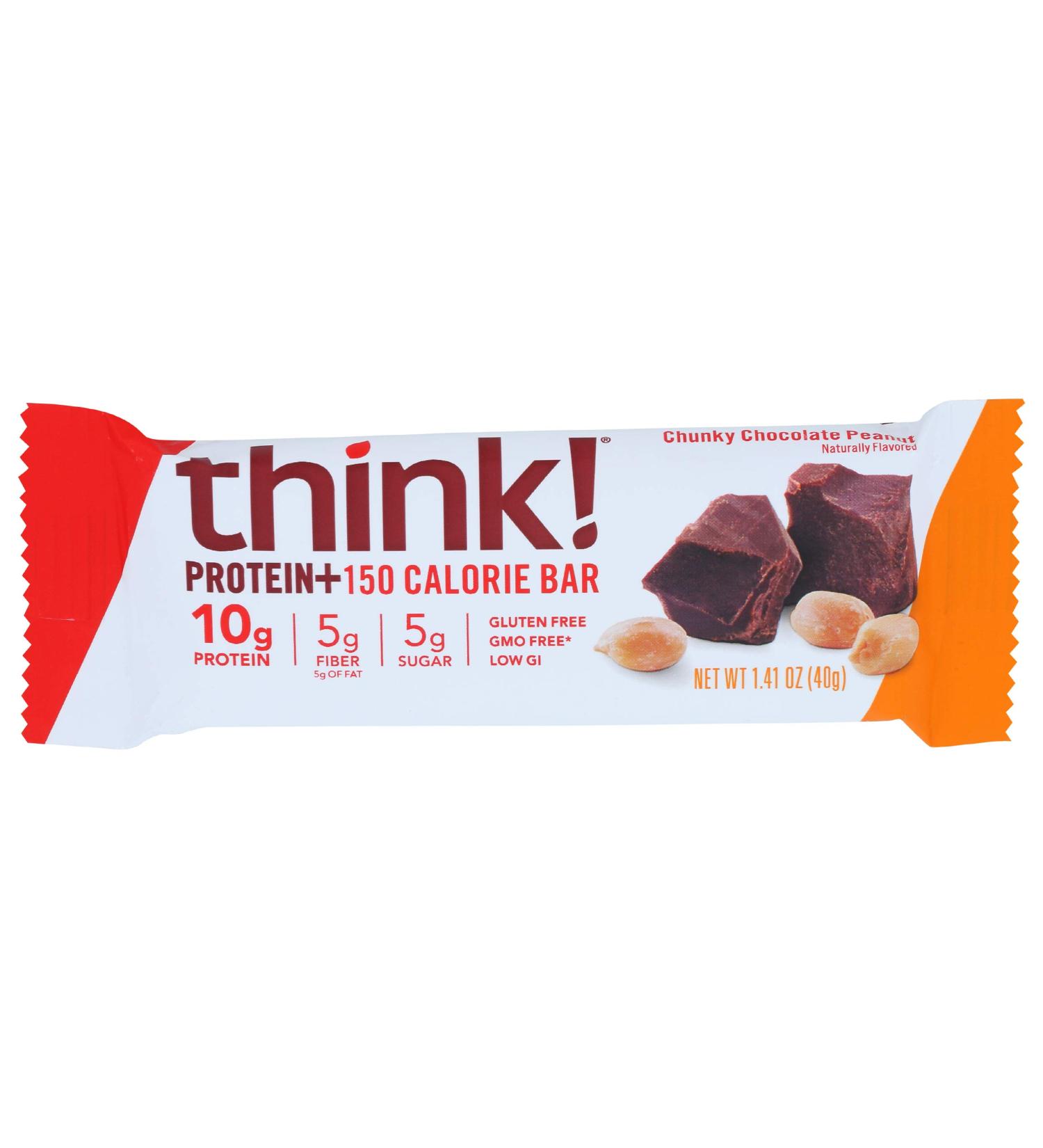 think! Protein+ 150 Calorie Bars - Chunky Chocolate Peanut 10g Protein 5g Sugar No Artificial Sweeteners Gluten Free GMO Free 1.4 Ounce bar