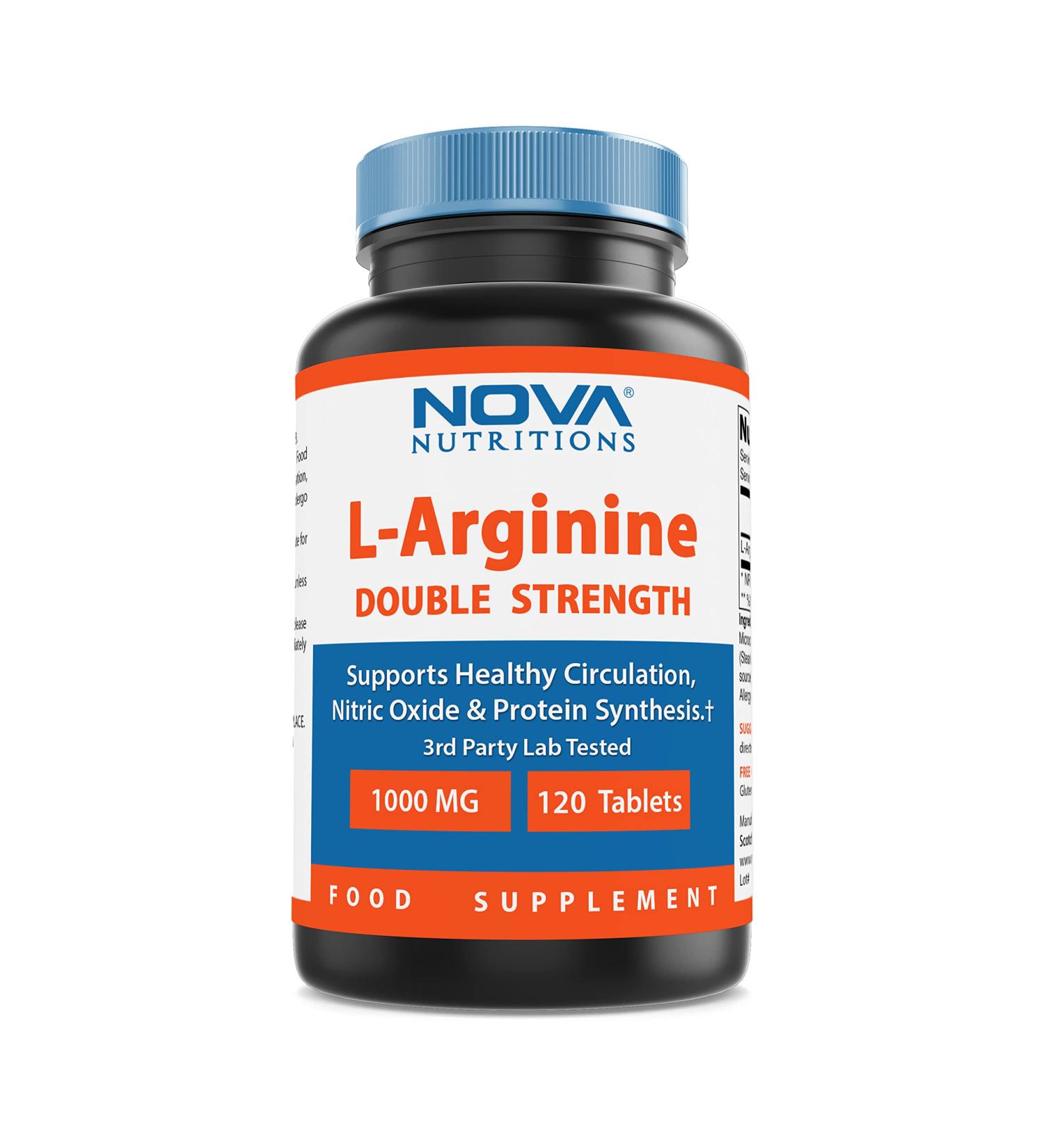 Nova Nutritions L-Arginine 1000mg 120 Tablets - Supports Cardiovascular Health and Muscle Performance - Buy Online on GoSupps.com