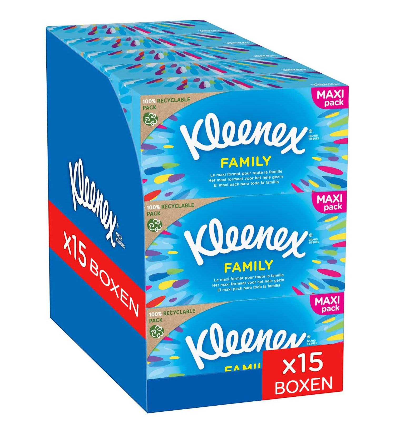 Kleenex Family Facial Tissue Box - 2-Ply 128 Tissues per Box Pack of 15 for Daily Use - International Shipping Available - Buy Online on GoSupps.com