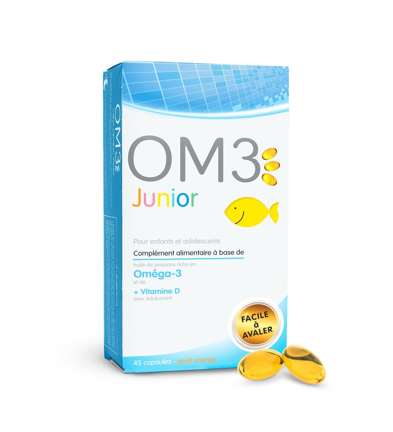 OM3 Junior - Huile de poissons EPAX riche en Om ga-3 et Vitamine D - Pour enfants et adolescents - 45 capsules avaler ou m cher 45 unit (Lot de 1) - Buy Online on GoSupps.com